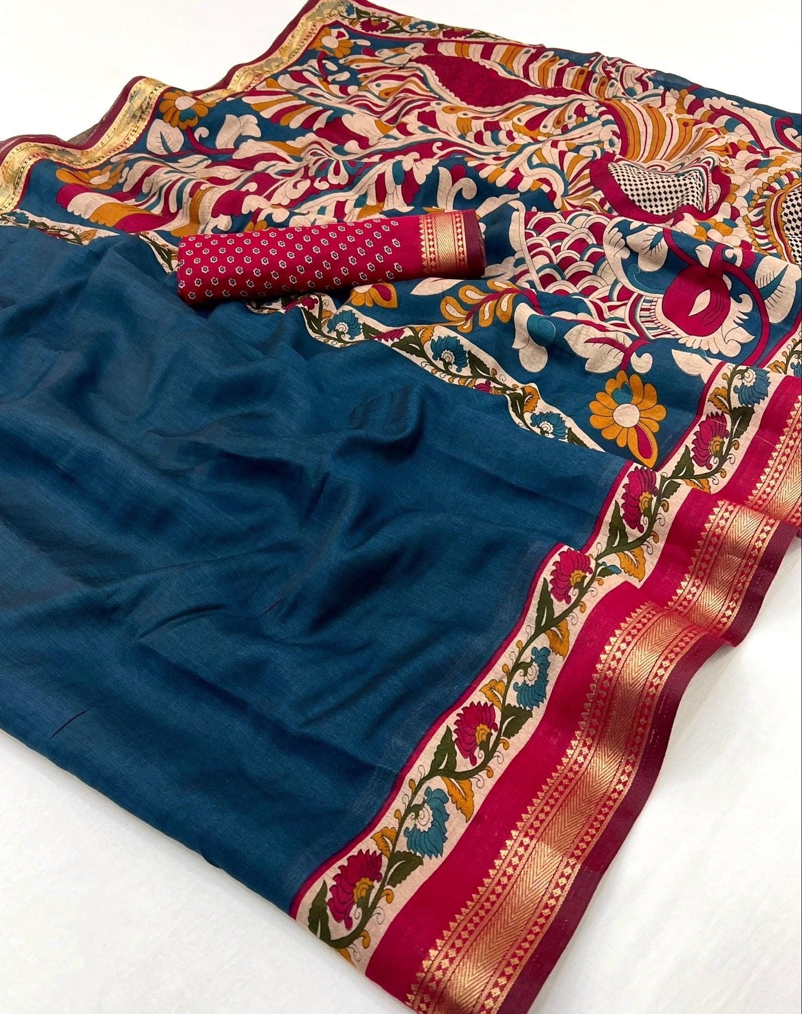 Vestigial Blue Mul Mul cotten Soft Silk saree With Evocative Blouse Piece