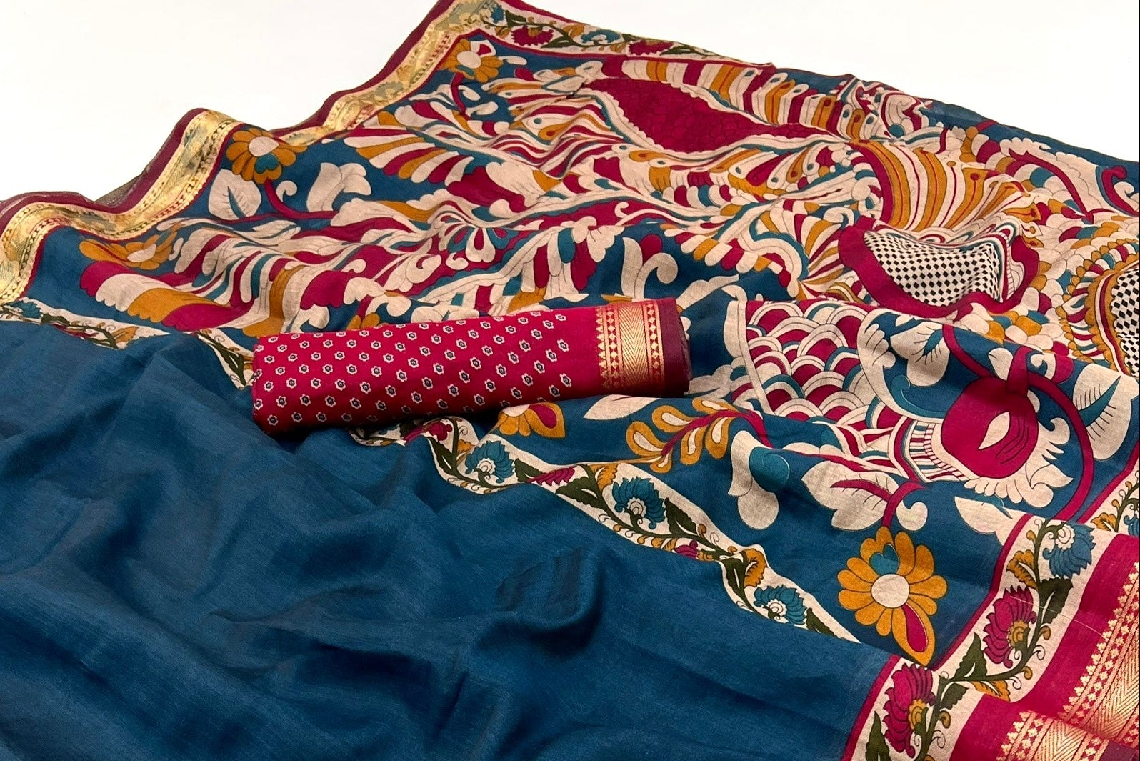 Vestigial Blue Mul Mul cotten Soft Silk saree With Evocative Blouse Piece