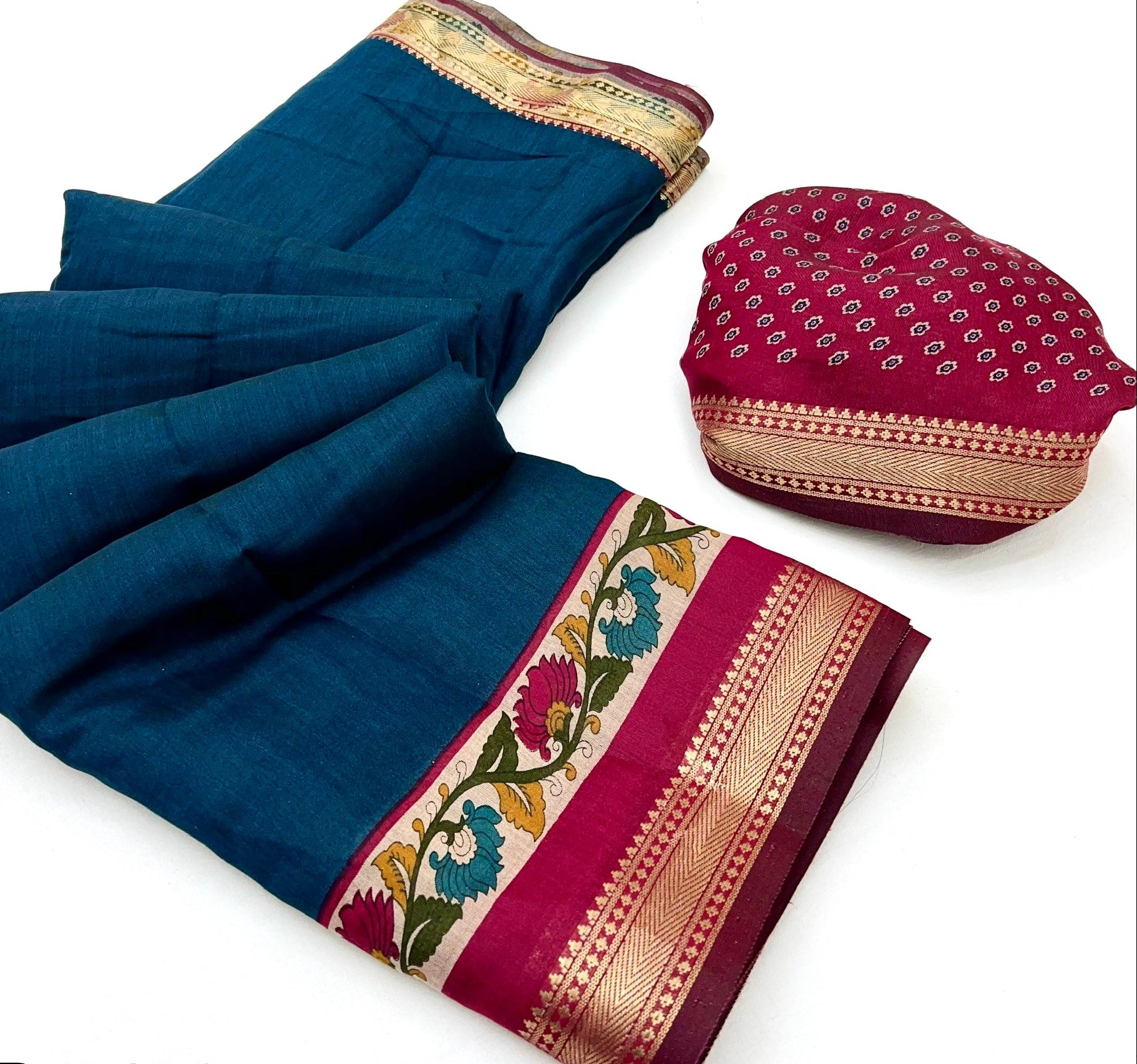 Vestigial Blue Mul Mul cotten Soft Silk saree With Evocative Blouse Piece