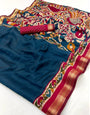 Vestigial Blue Mul Mul cotten Soft Silk saree With Evocative Blouse Piece