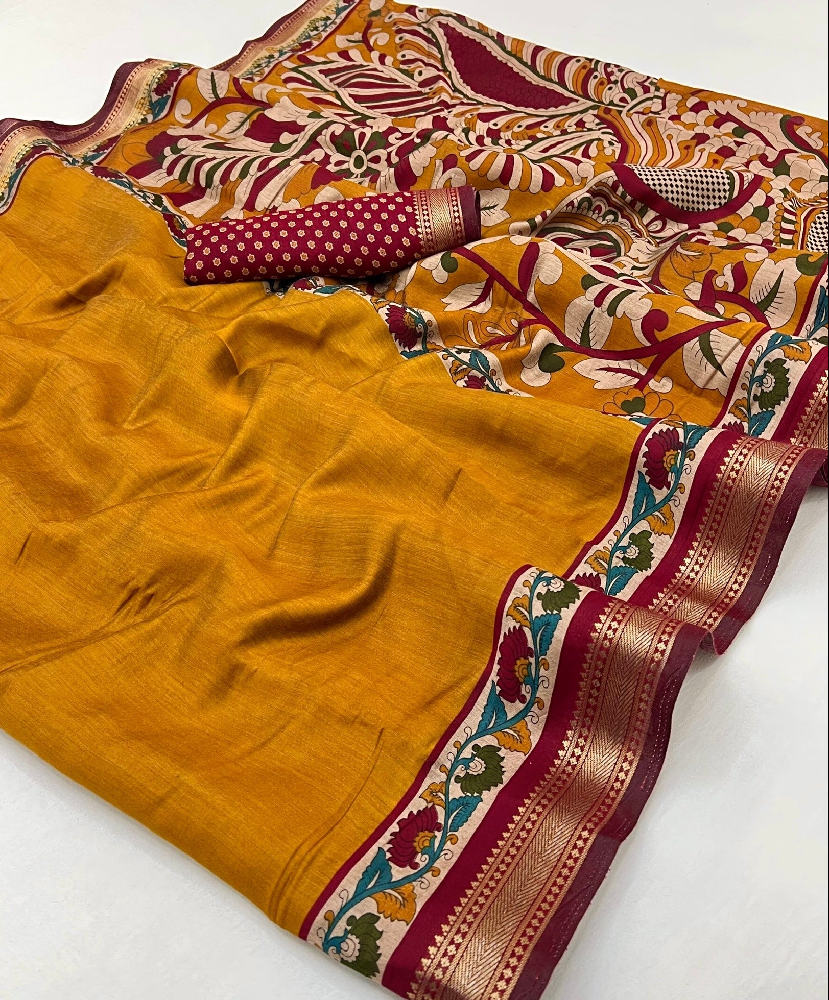 Scintilla Yellow Mul Mul cotten Soft Silk saree With Evocative Blouse Piece