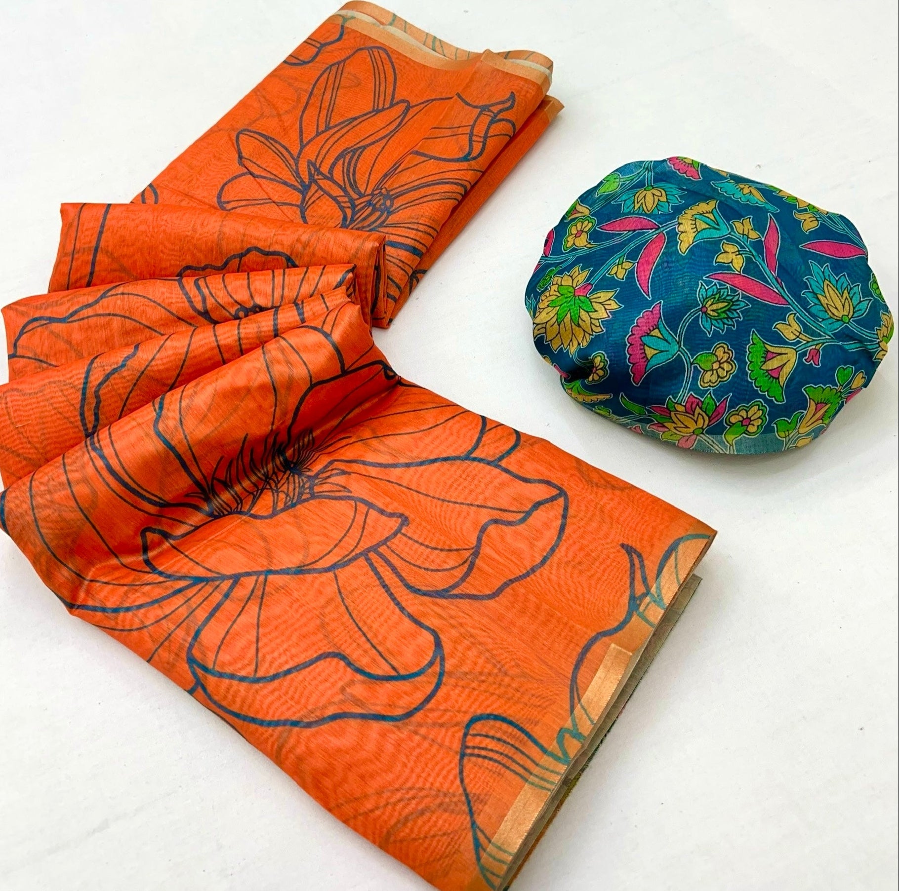 Honey Orange Chanderi Linen Soft Silk Saree