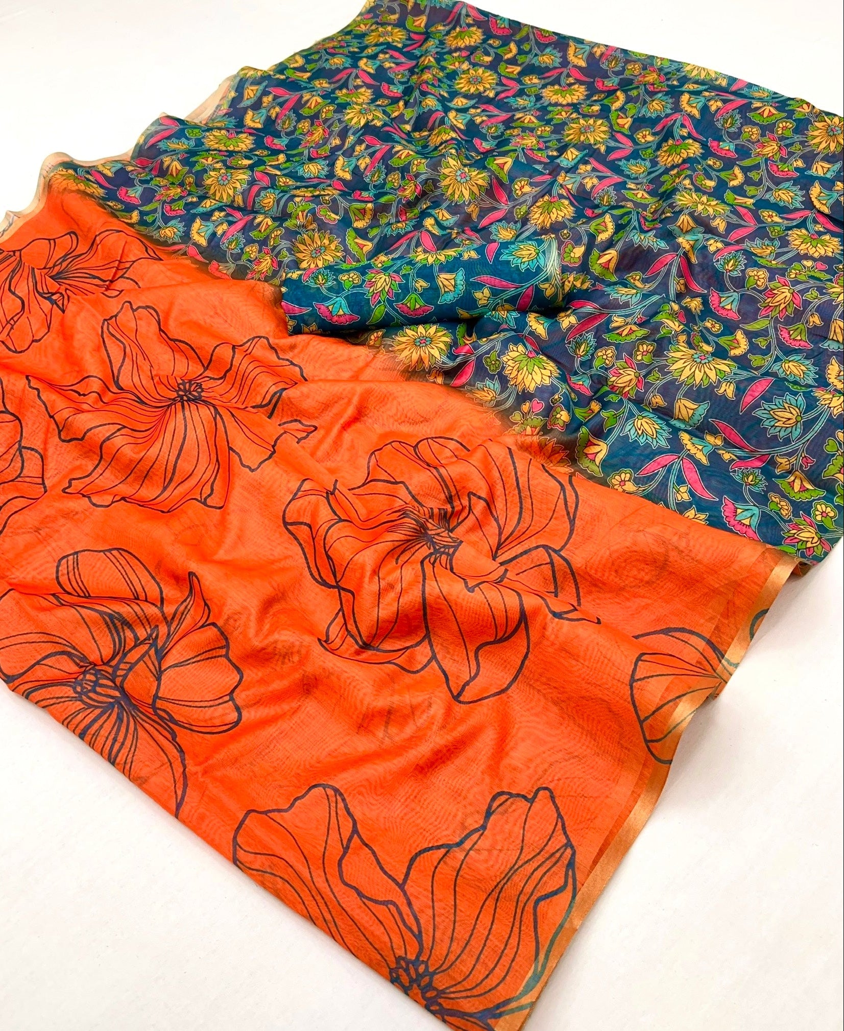 Honey Orange Chanderi Linen Soft Silk Saree