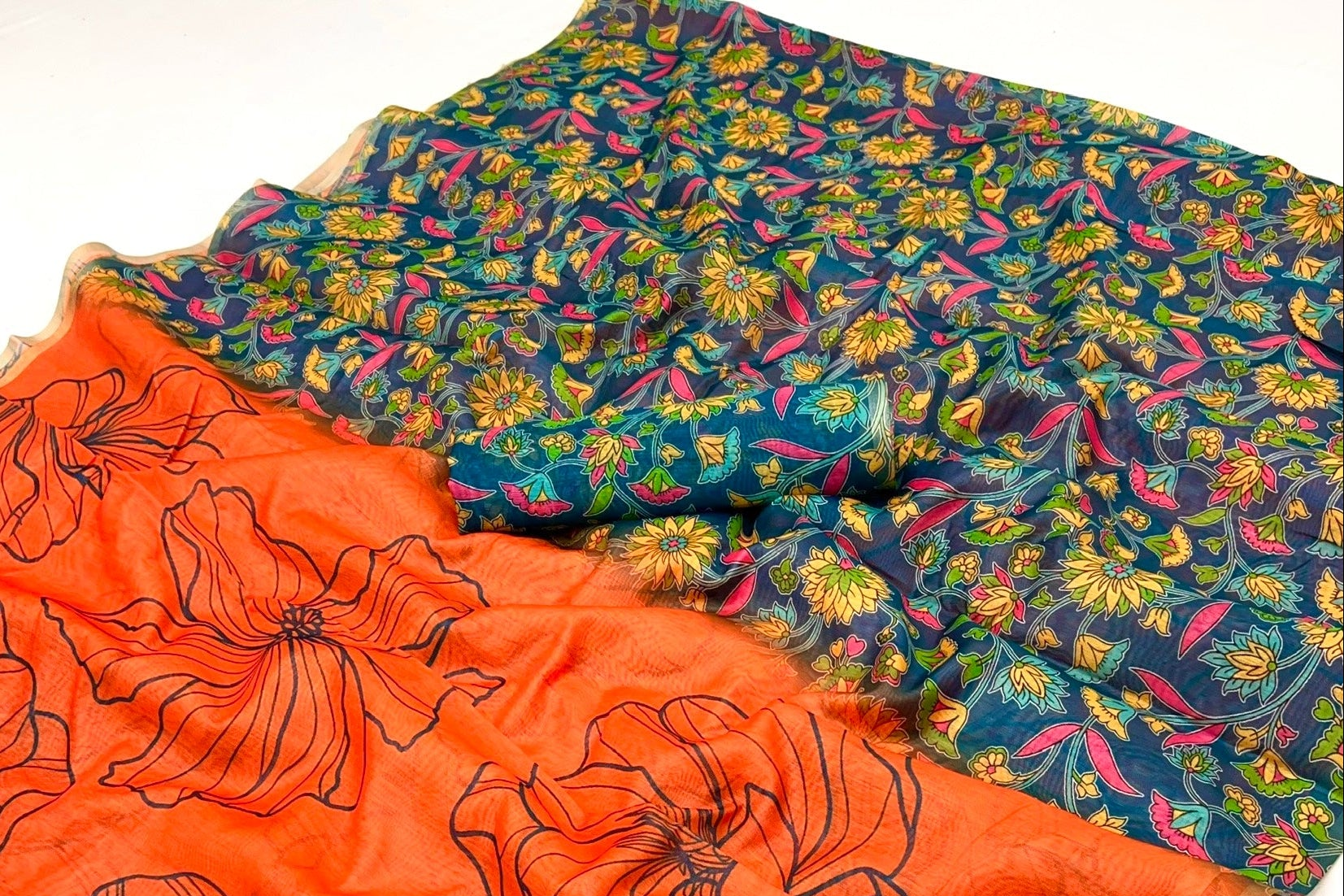 Honey Orange Chanderi Linen Soft Silk Saree