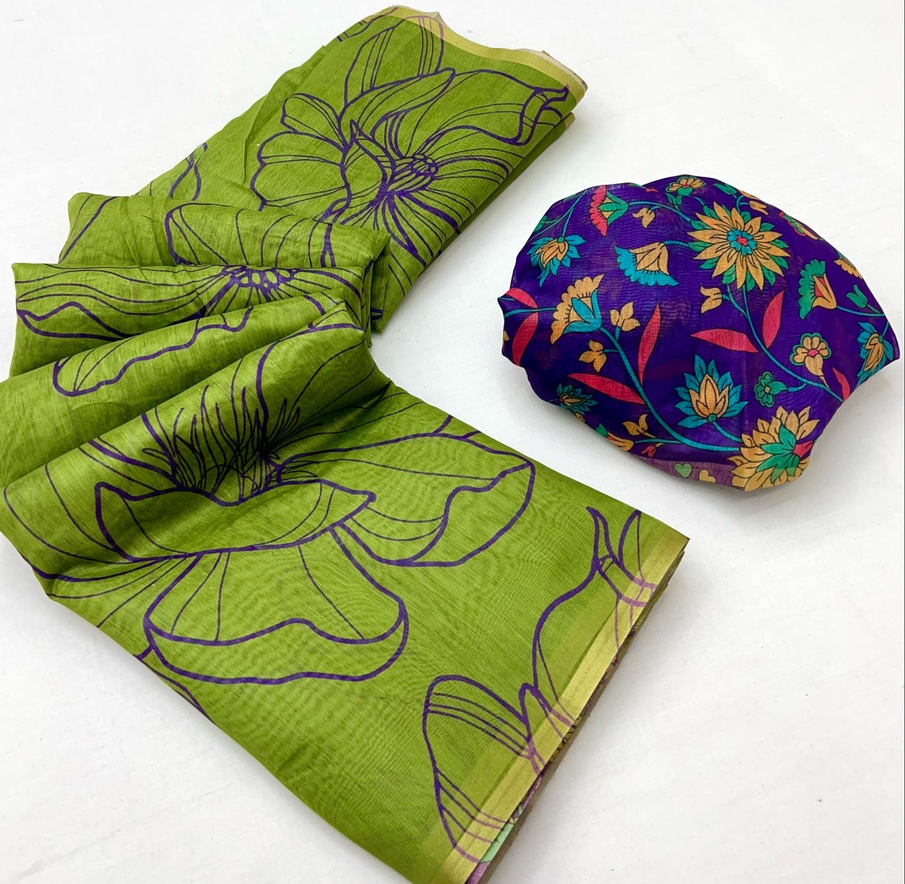 Moss Green Chanderi Linen Soft Silk Saree