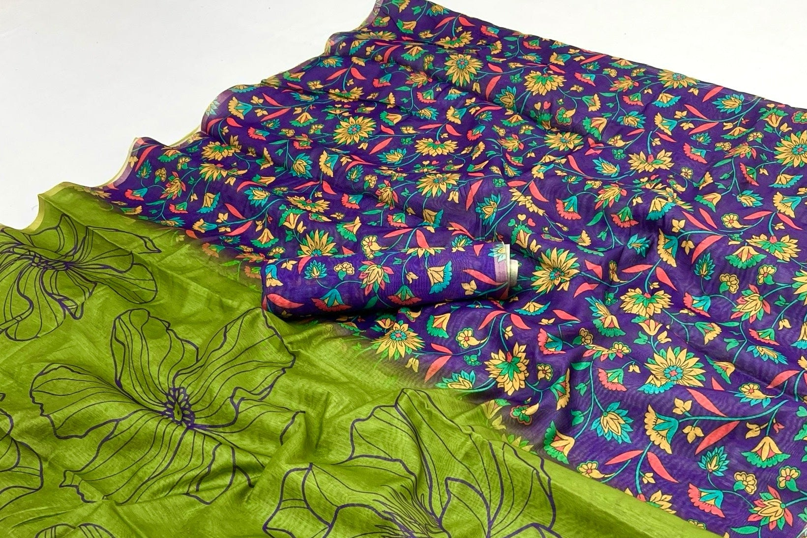 Moss Green Chanderi Linen Soft Silk Saree