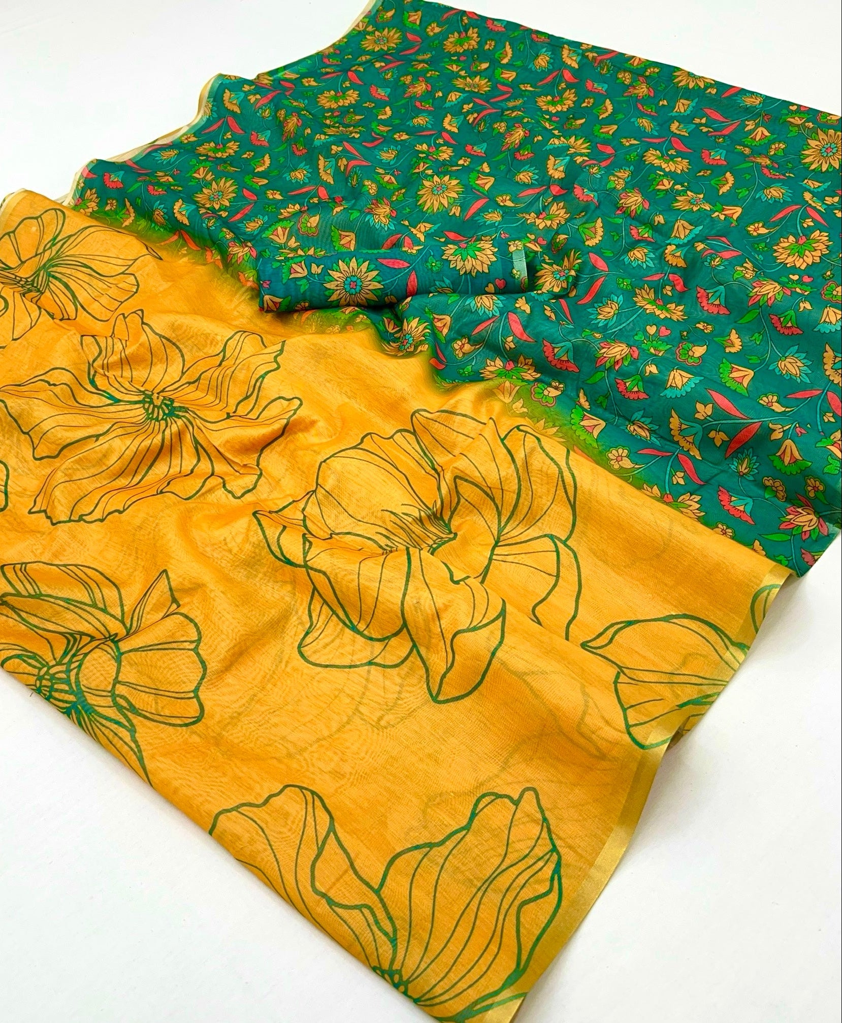 Delayed Yellow Chanderi Linen Soft Silk Saree