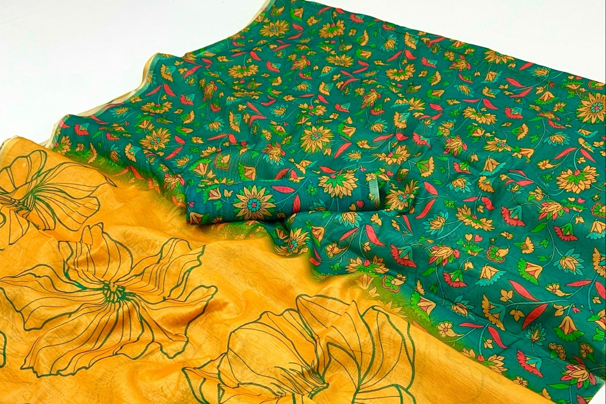 Delayed Yellow Chanderi Linen Soft Silk Saree – Maharanisaree