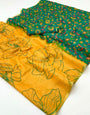 Delayed Yellow Chanderi Linen Soft Silk Saree