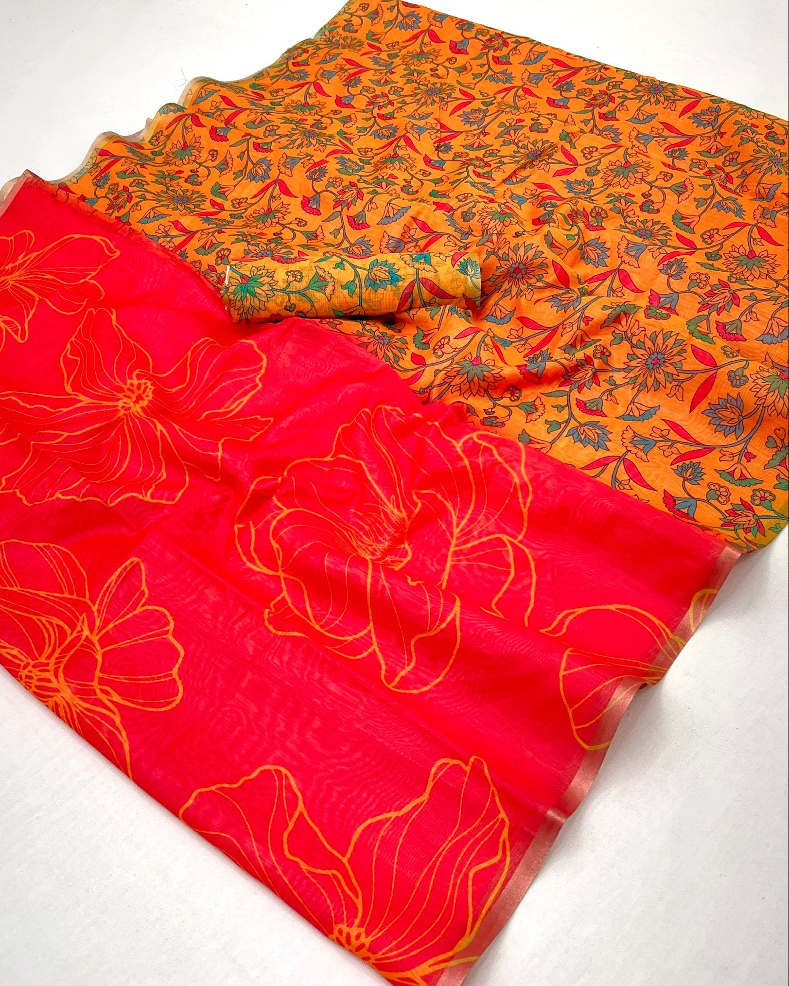 Mahogany Red Chanderi Linen Soft Silk Saree