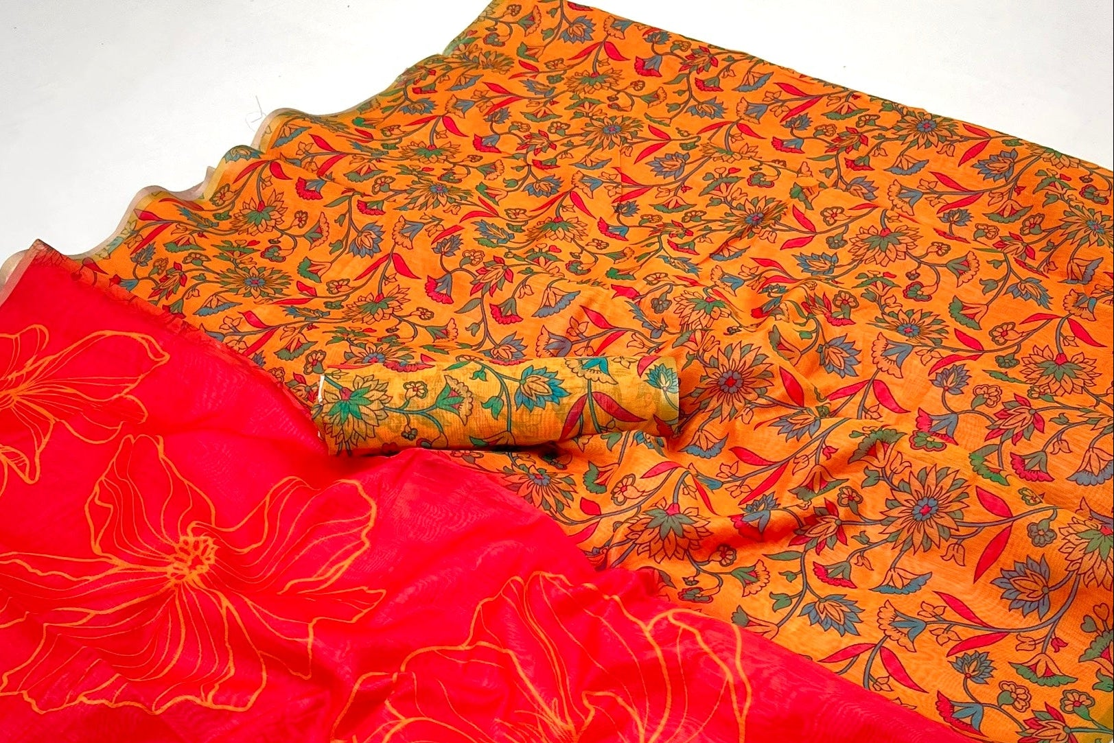 Mahogany Red Chanderi Linen Soft Silk Saree