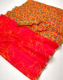 Mahogany Red Chanderi Linen Soft Silk Saree