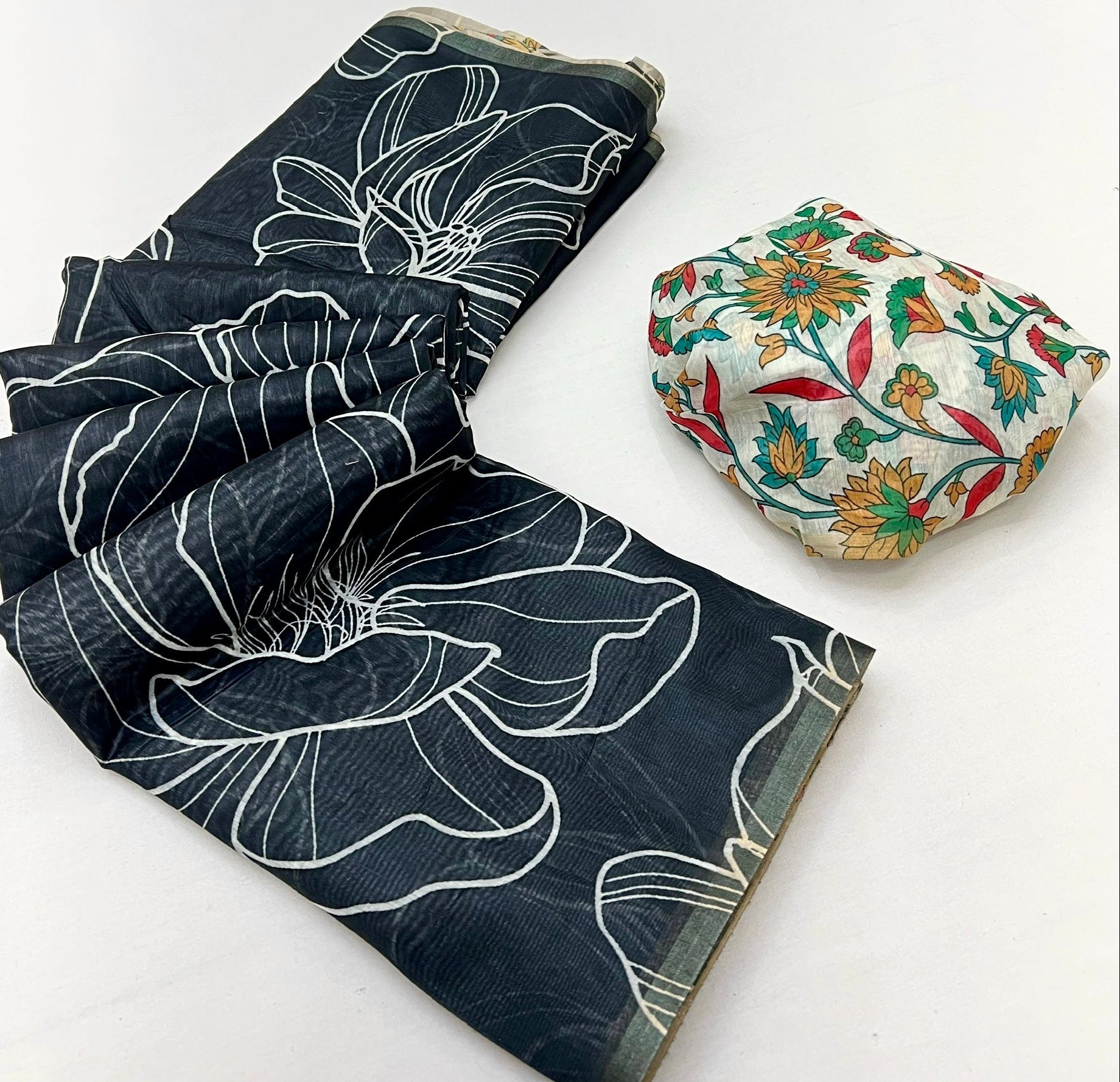 Obsidian Black Chanderi Linen Soft Silk Saree