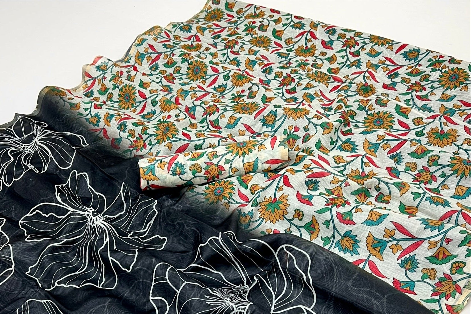 Obsidian Black Chanderi Linen Soft Silk Saree