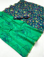 Rama Green Chanderi Linen Soft Silk Saree