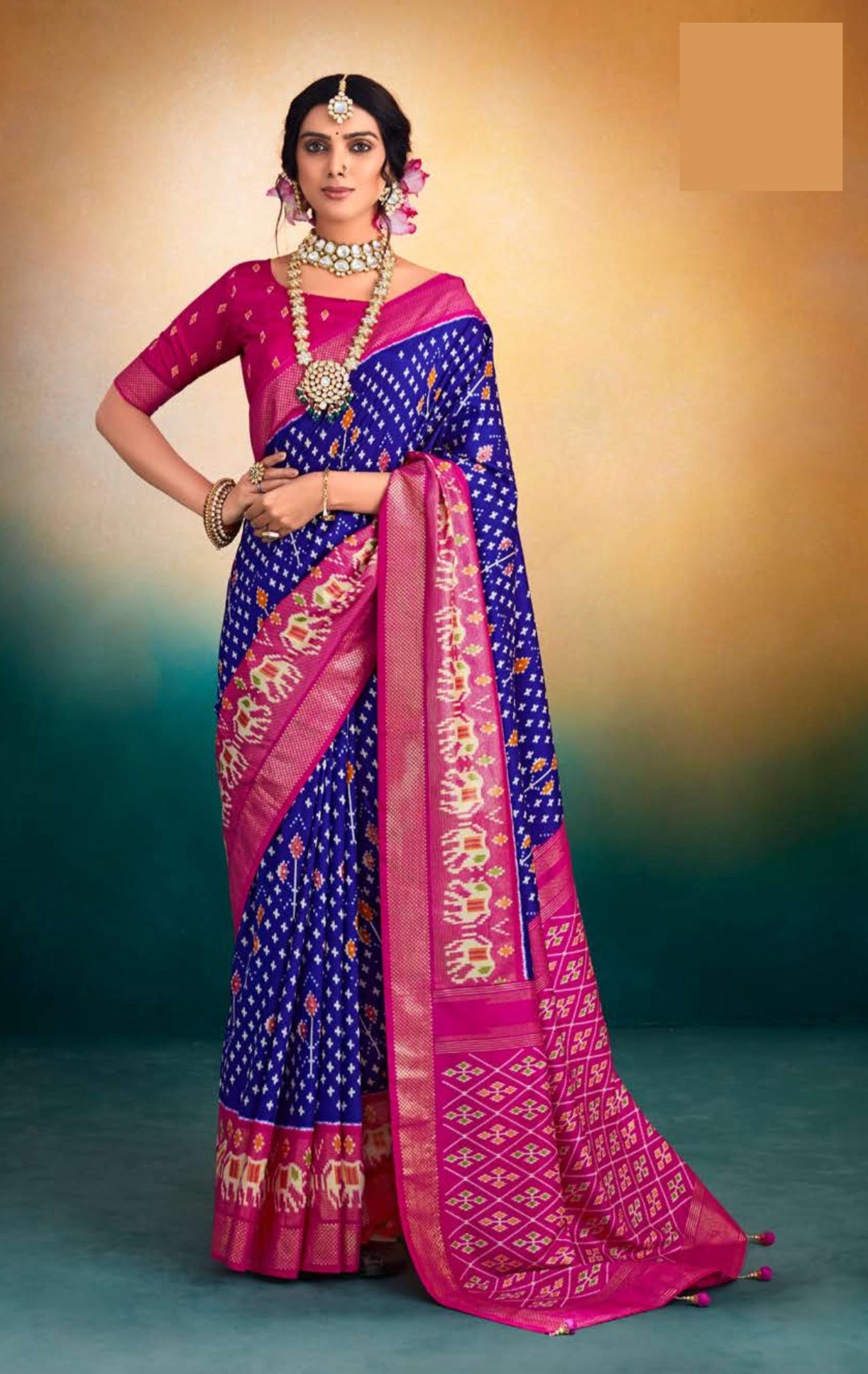 Royal Blue Patola Printed silk Saree