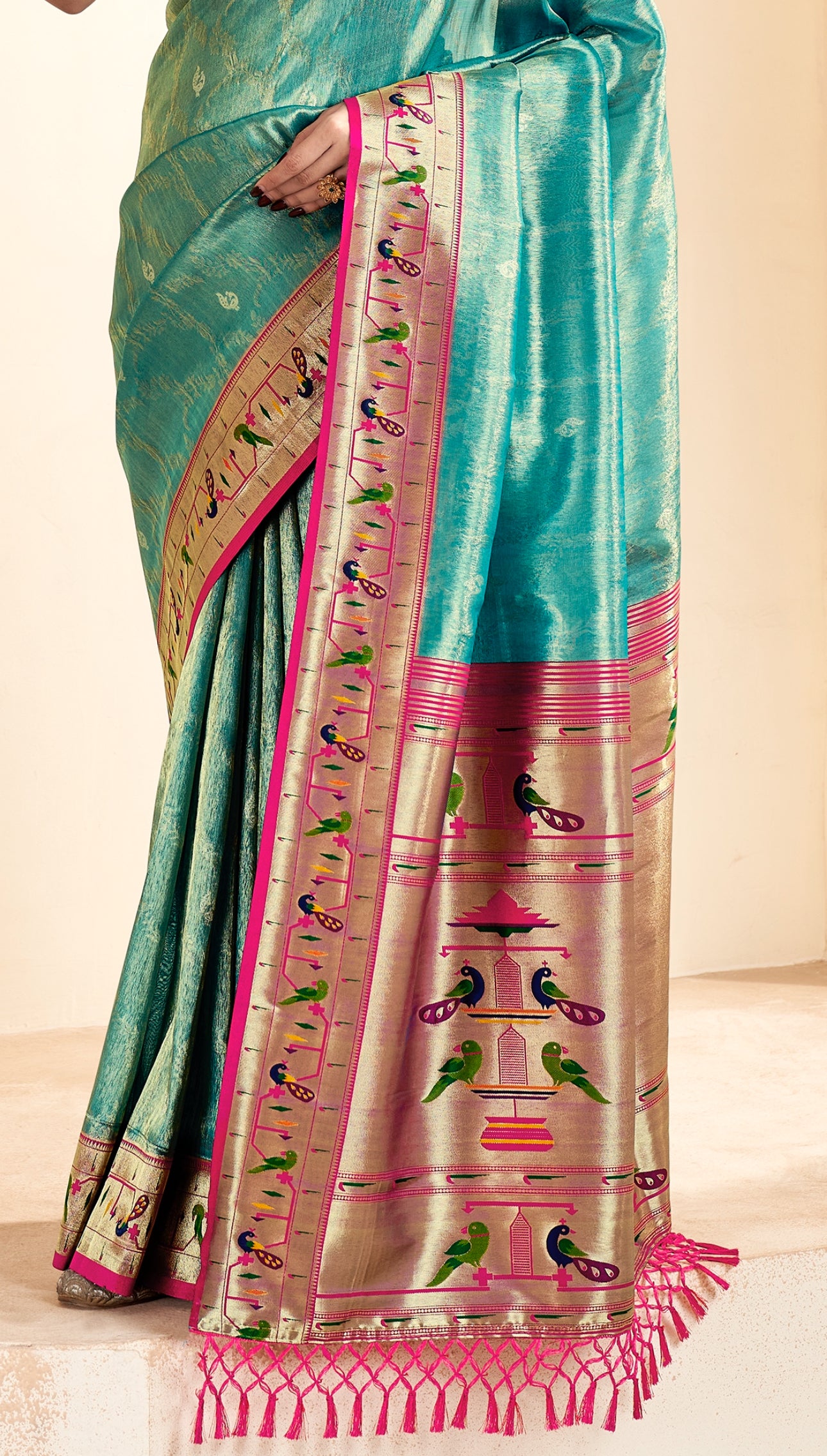 New Sea Color Weaving Paithani Tissue Silk Saree RP5