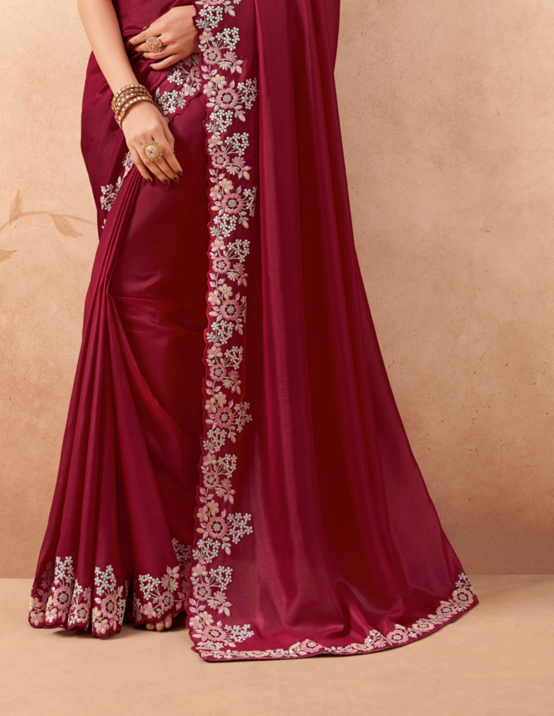 Stunning Maroon Fancy Embroidered Party Wear Saree