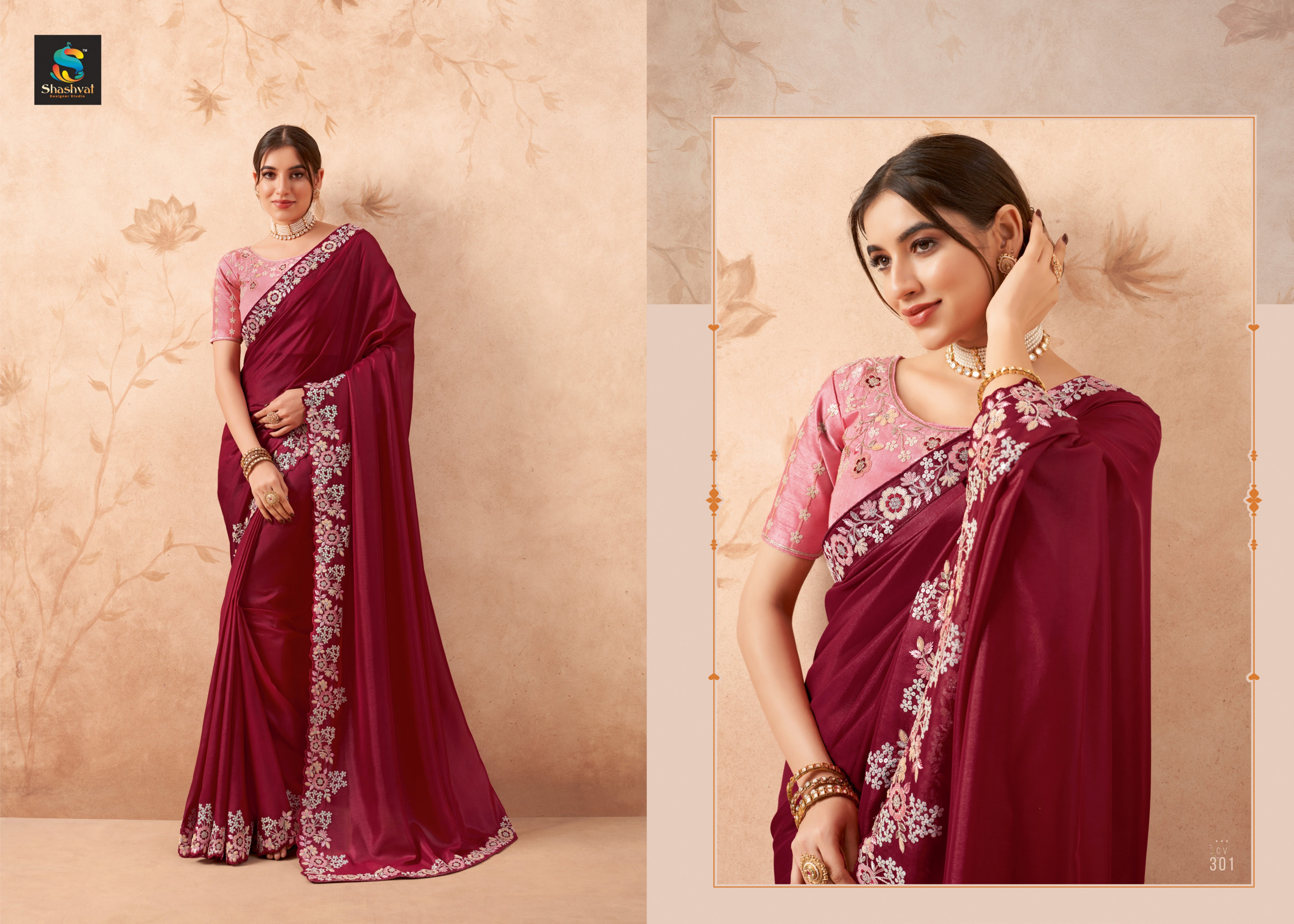 Stunning Maroon Fancy Embroidered Party Wear Saree