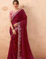 Stunning Maroon Fancy Embroidered Party Wear Saree