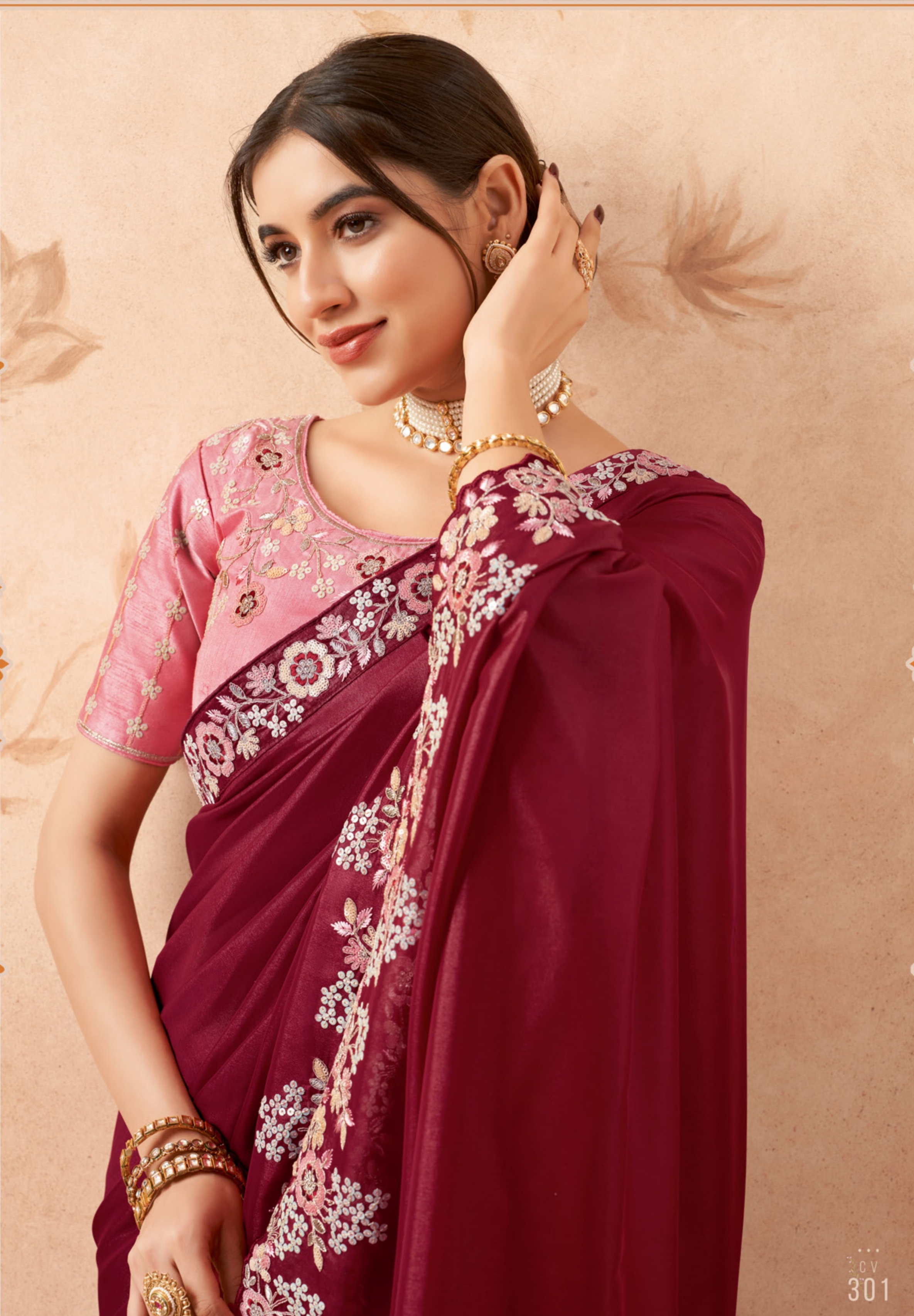 Stunning Maroon Fancy Embroidered Party Wear Saree