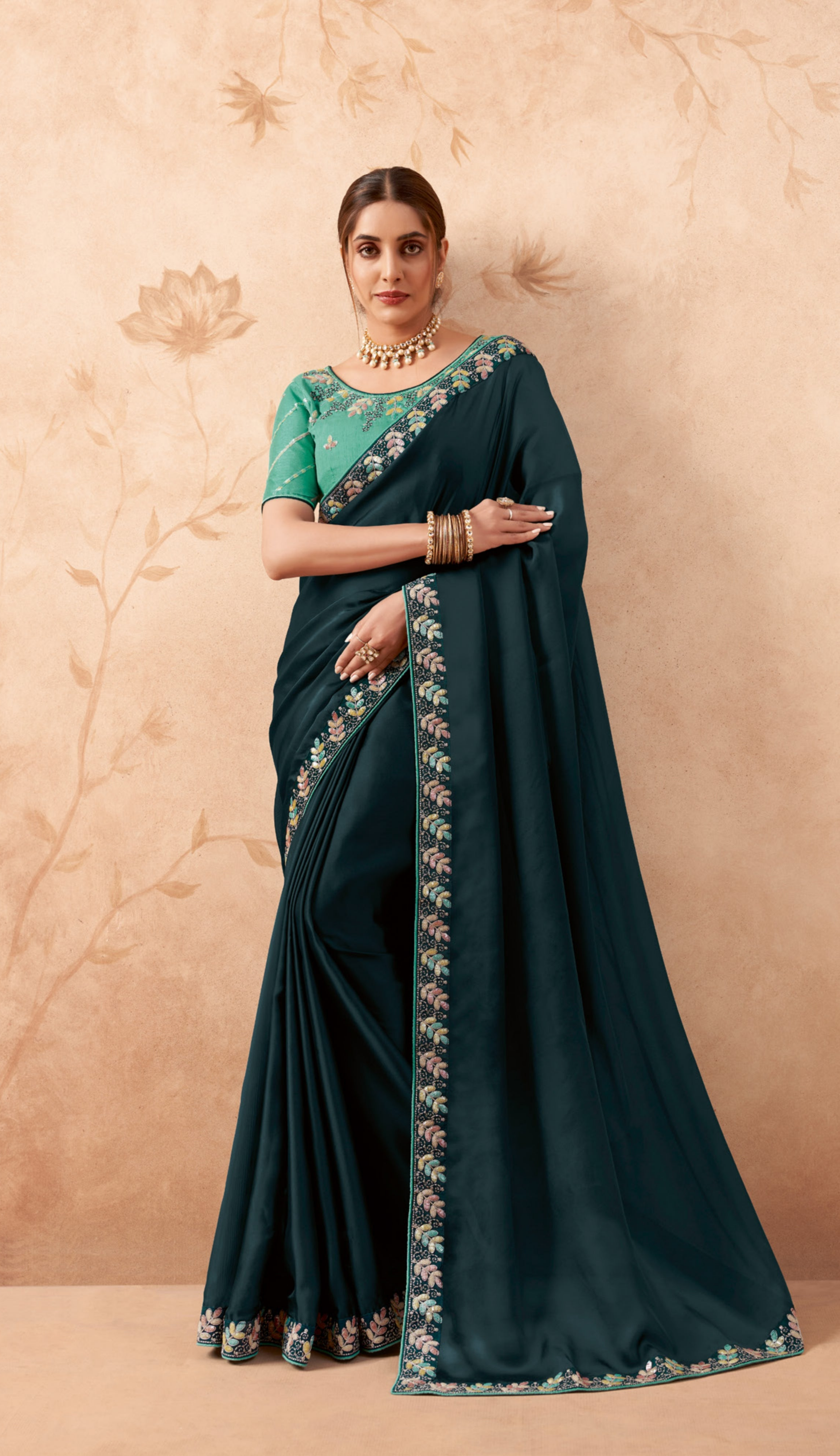 Dazzling Dark Green Fancy Embroidered Party Wear Saree