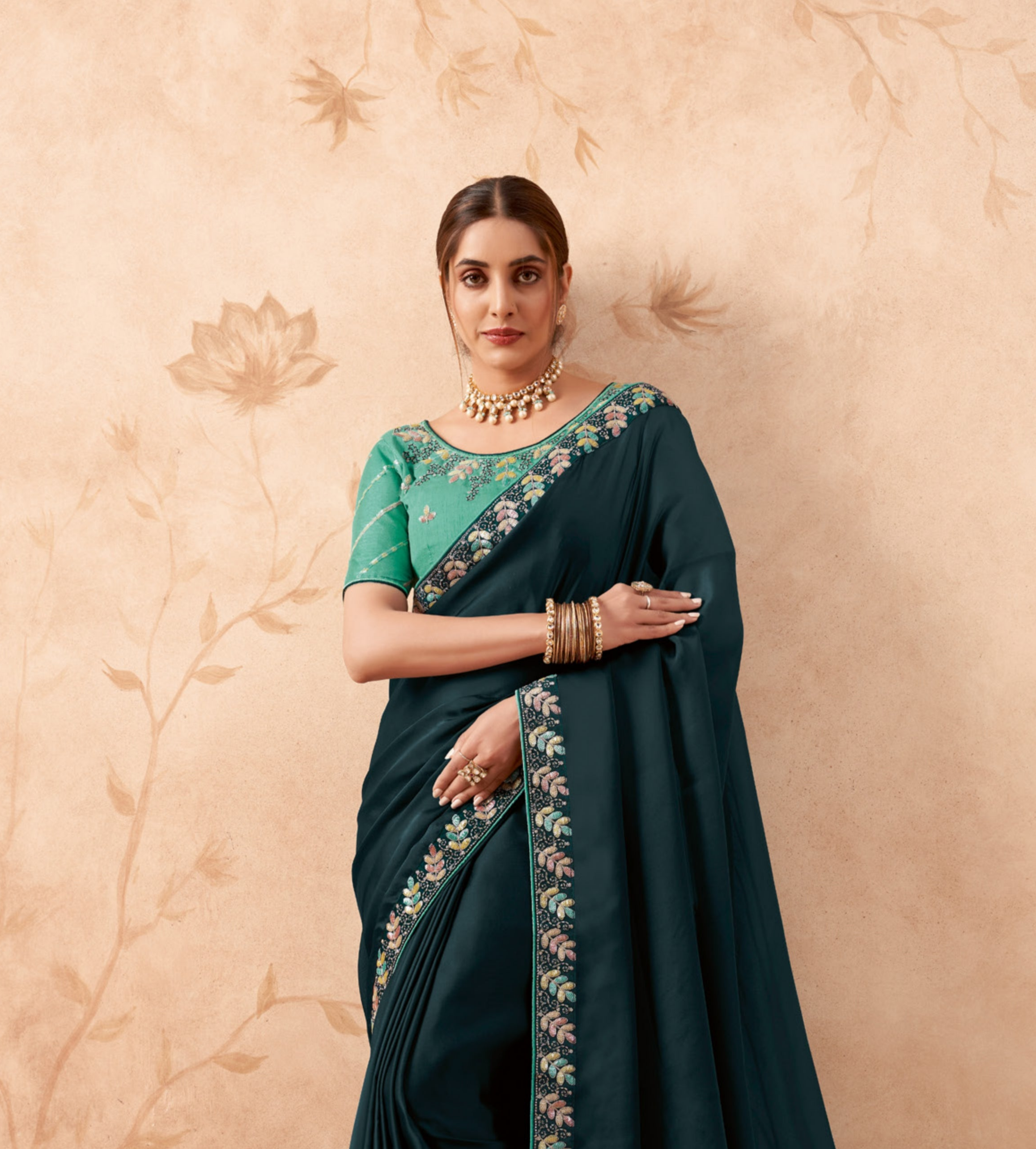 Dazzling Dark Green Fancy Embroidered Party Wear Saree