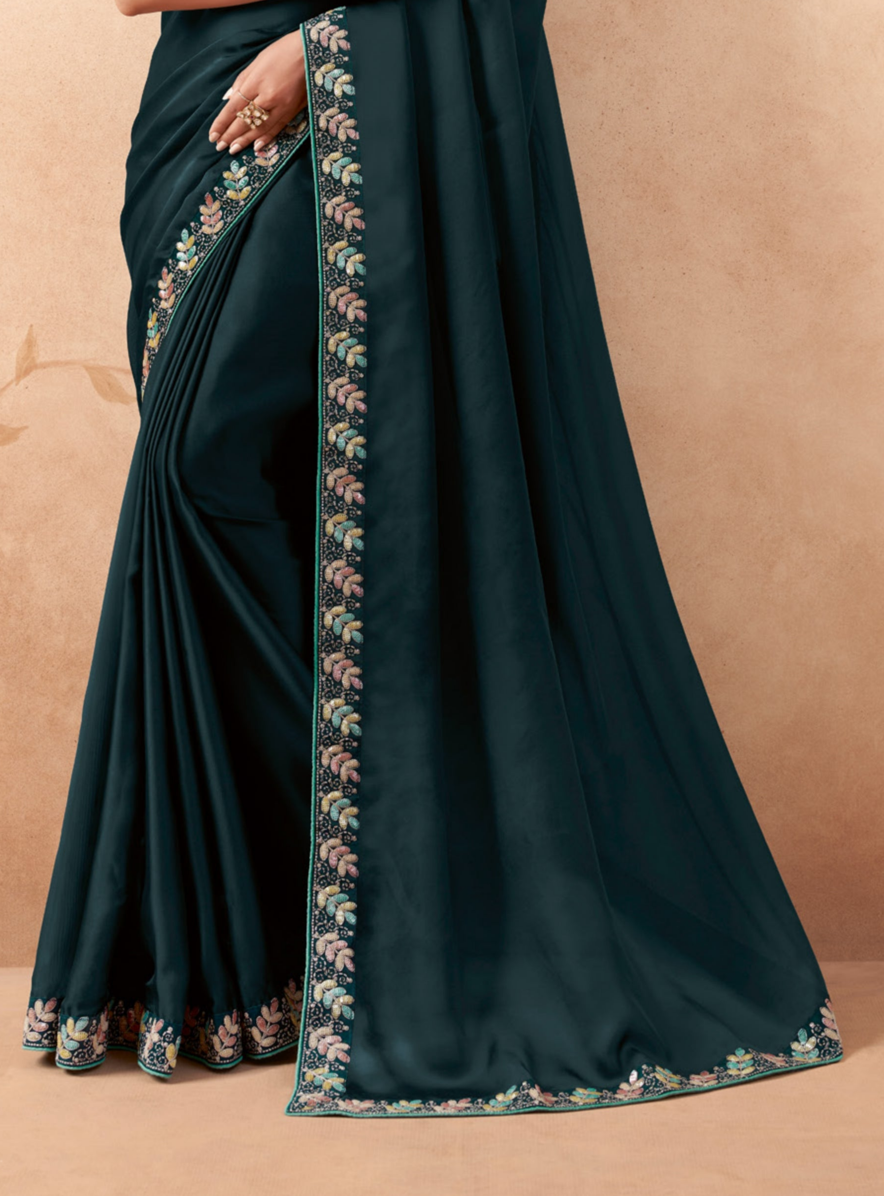 Dazzling Dark Green Fancy Embroidered Party Wear Saree