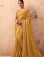 Stylish Mustard Fancy Embroidered Party Wear Saree