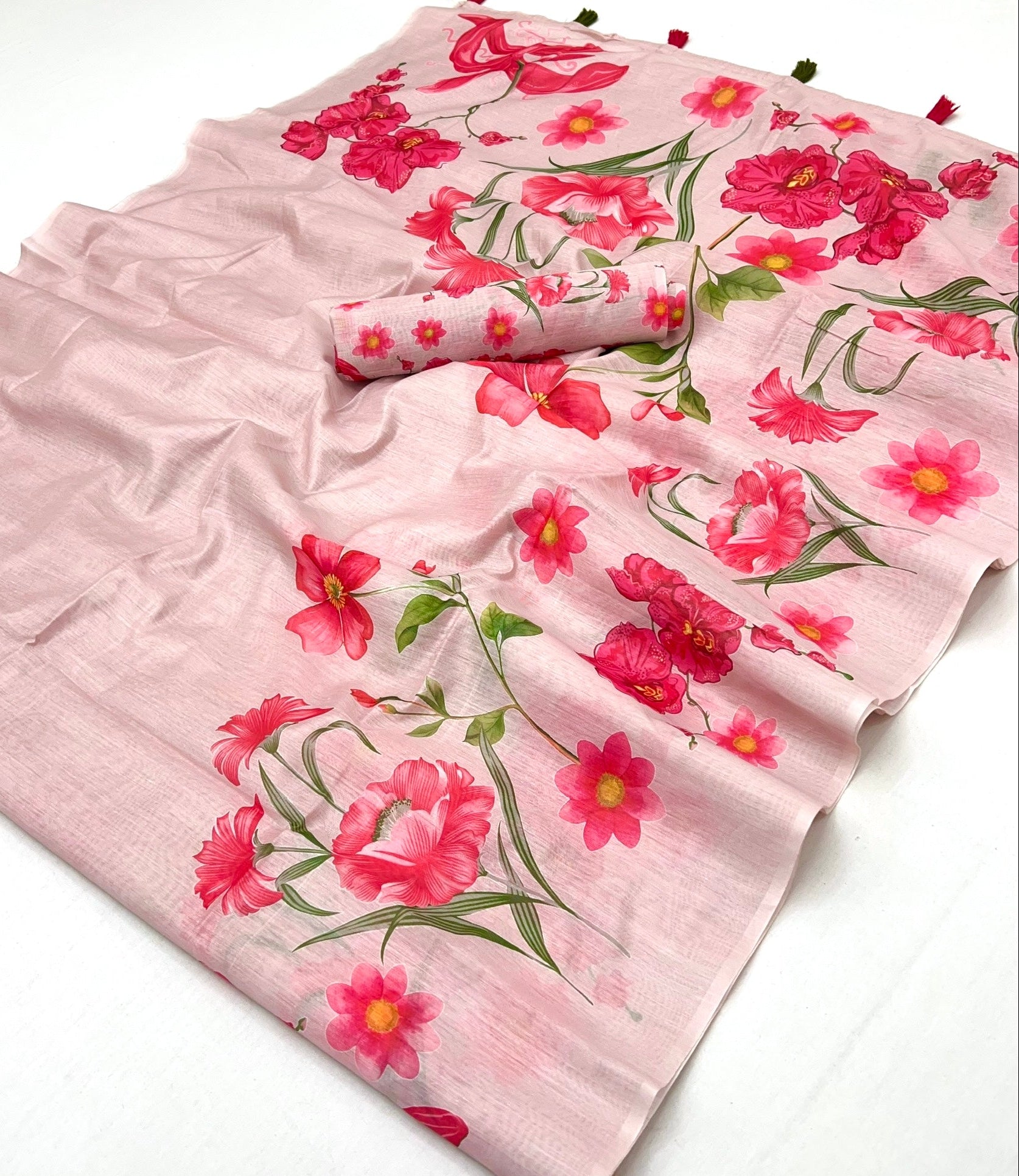 Stylish Pink Chanderi Cotton Soft Silk Saree