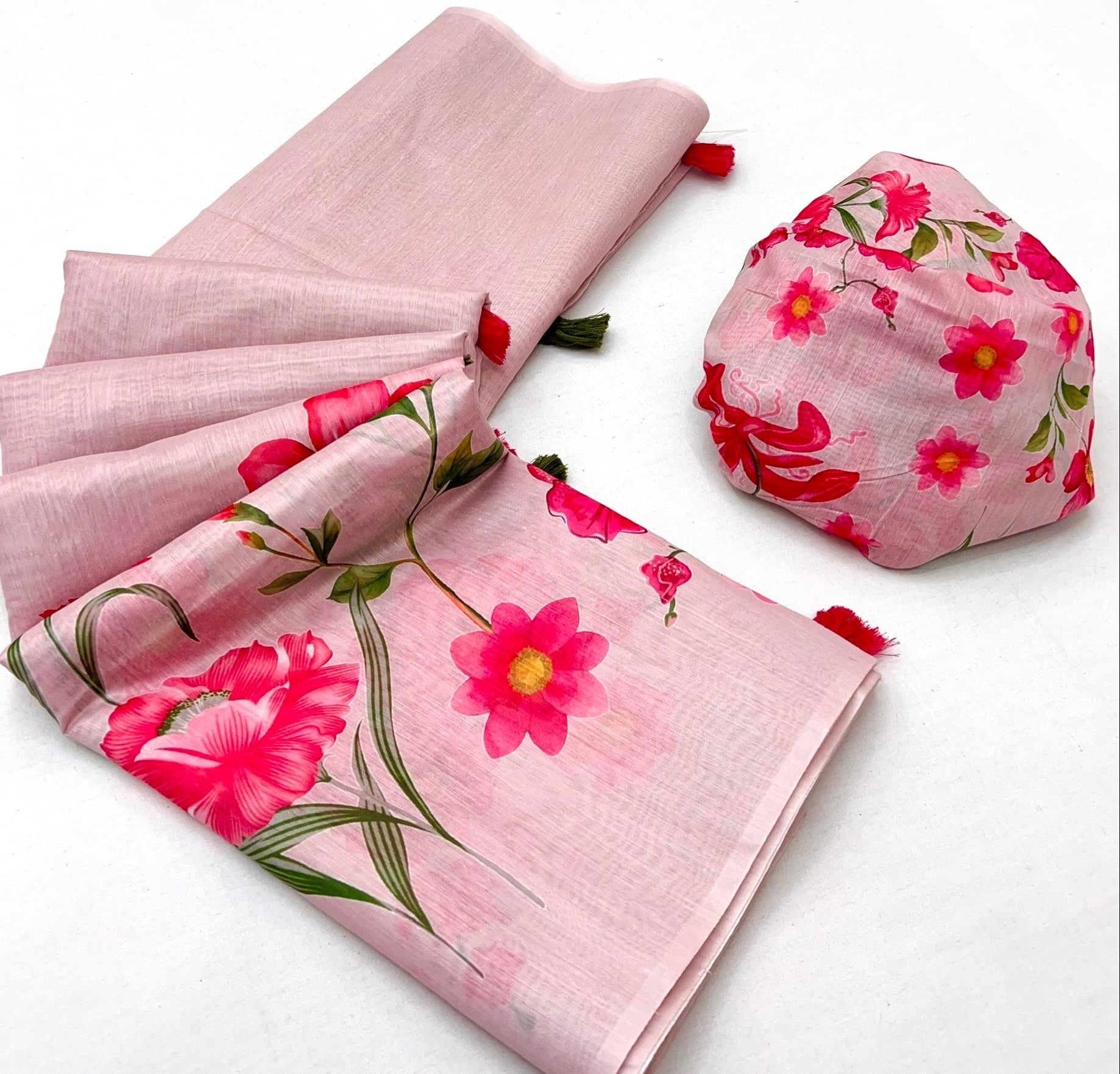 Stylish Pink Chanderi Cotton Soft Silk Saree