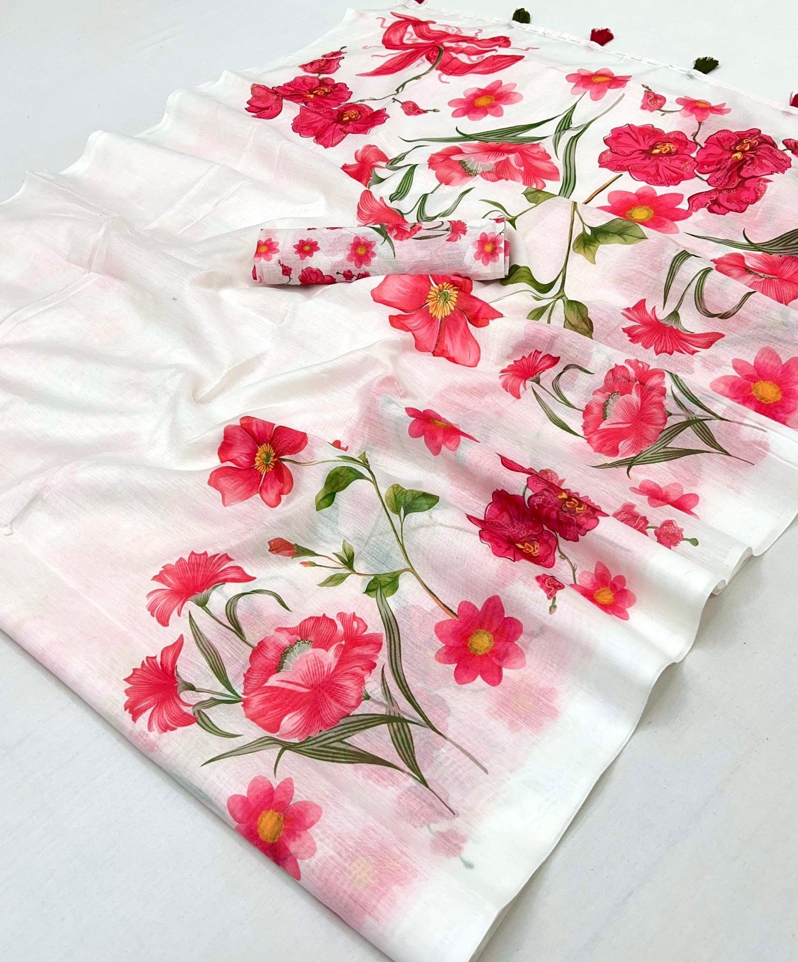 Conflate White Chanderi Cotton Soft Silk Saree