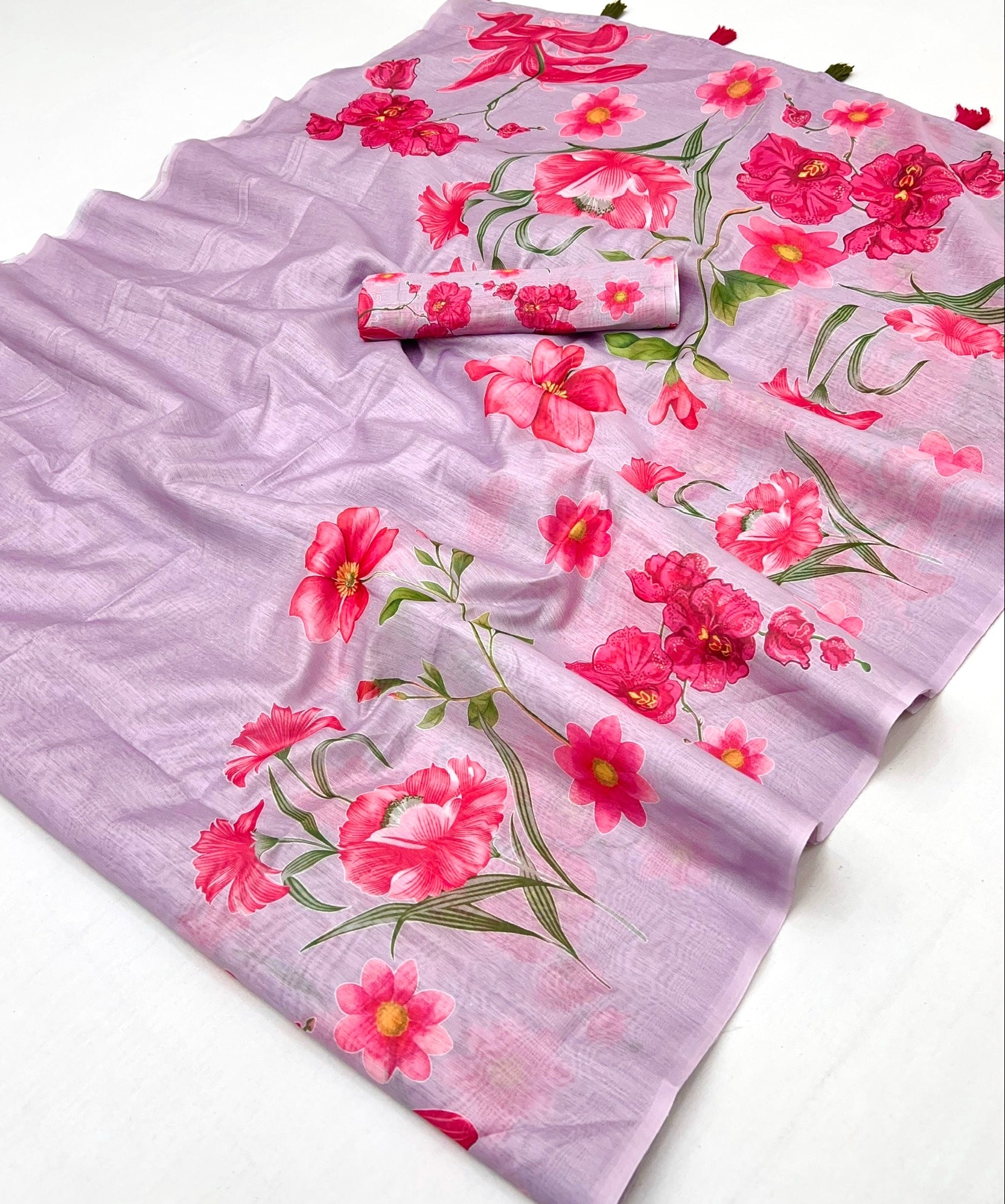 Sensational Lavender Chanderi Cotton Soft Silk Saree