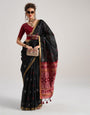 Charcoal Black Patola Handloom Saree With Fancy Blouse