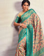 Glam Cream & Sky Blue Pure Silk Saree