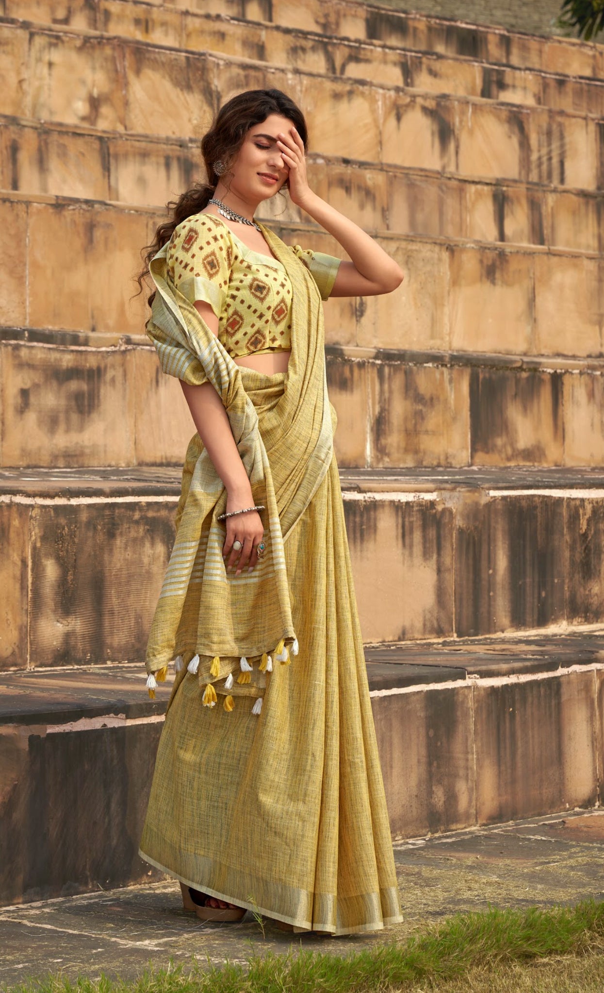 Golden Glow Casual Linen Saree RP2