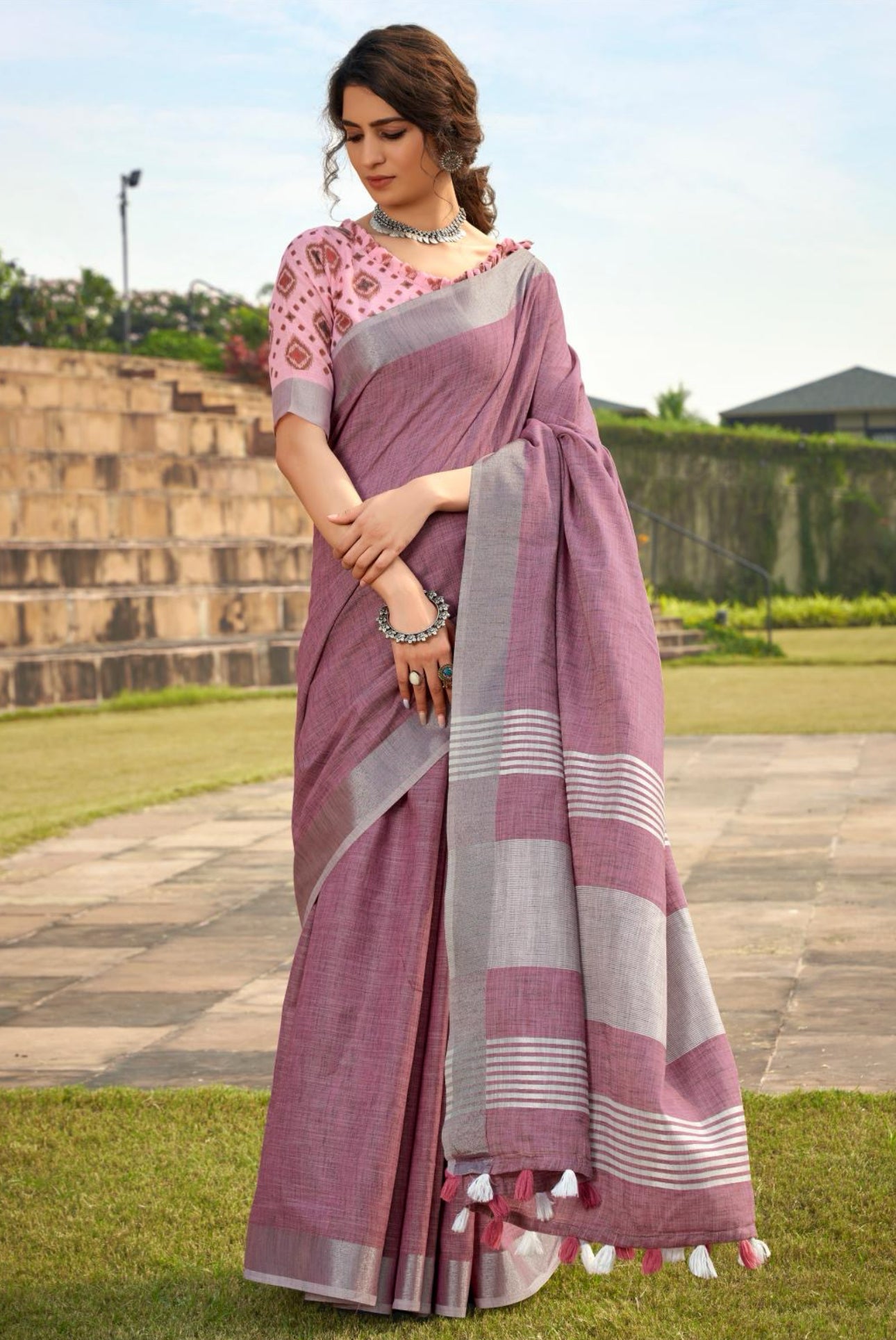 Raspberry Glace Casual Linen Saree RP2