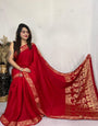 Ruby Red Plain Gajji Silk Nakshi Border Pallu Saree