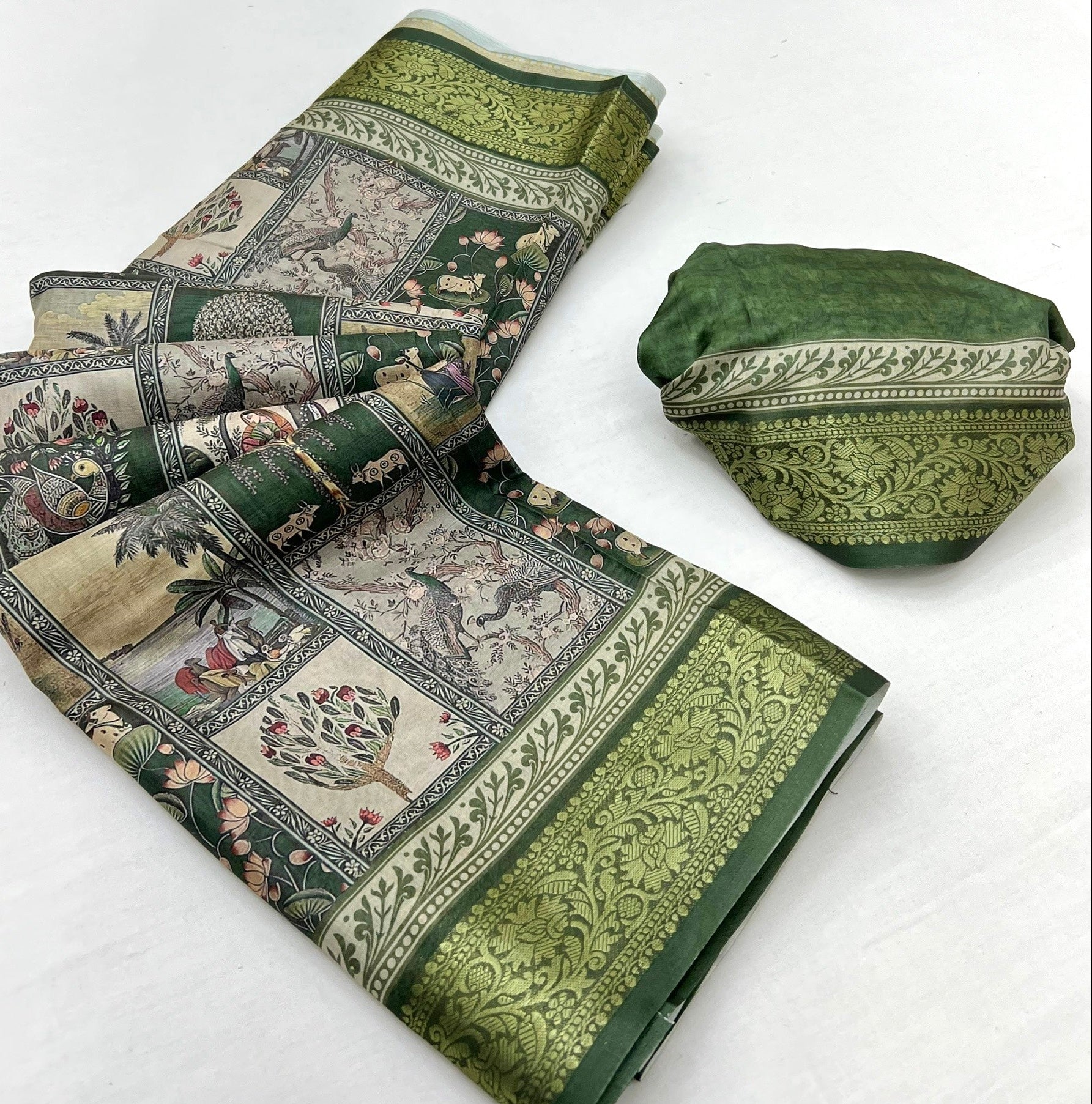 Green Soft Dola Silk Saree With Blouse