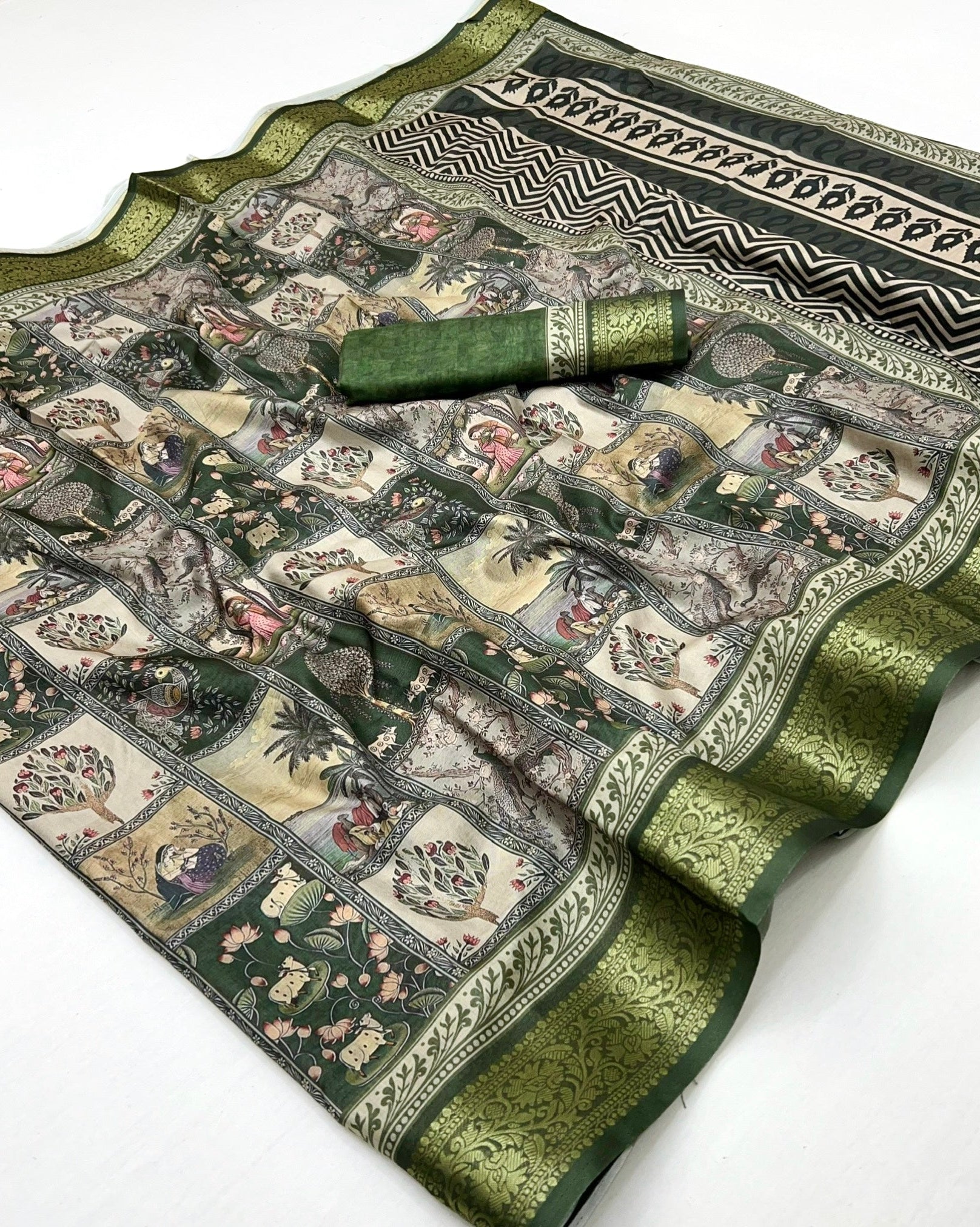 Green Soft Dola Silk Saree With Blouse