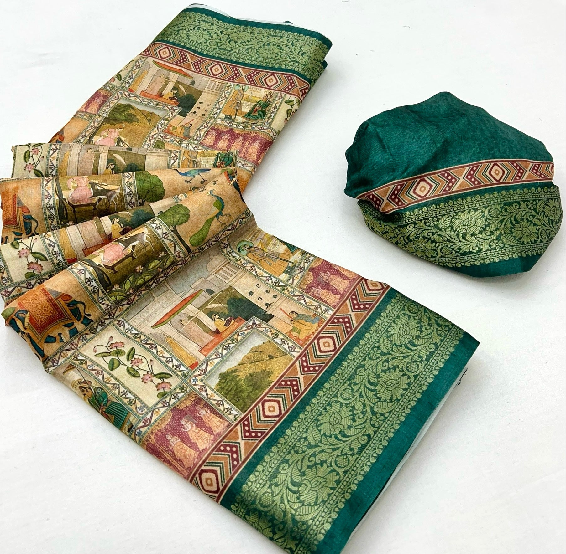 Dark Green Soft Dola Silk Saree With Blouse