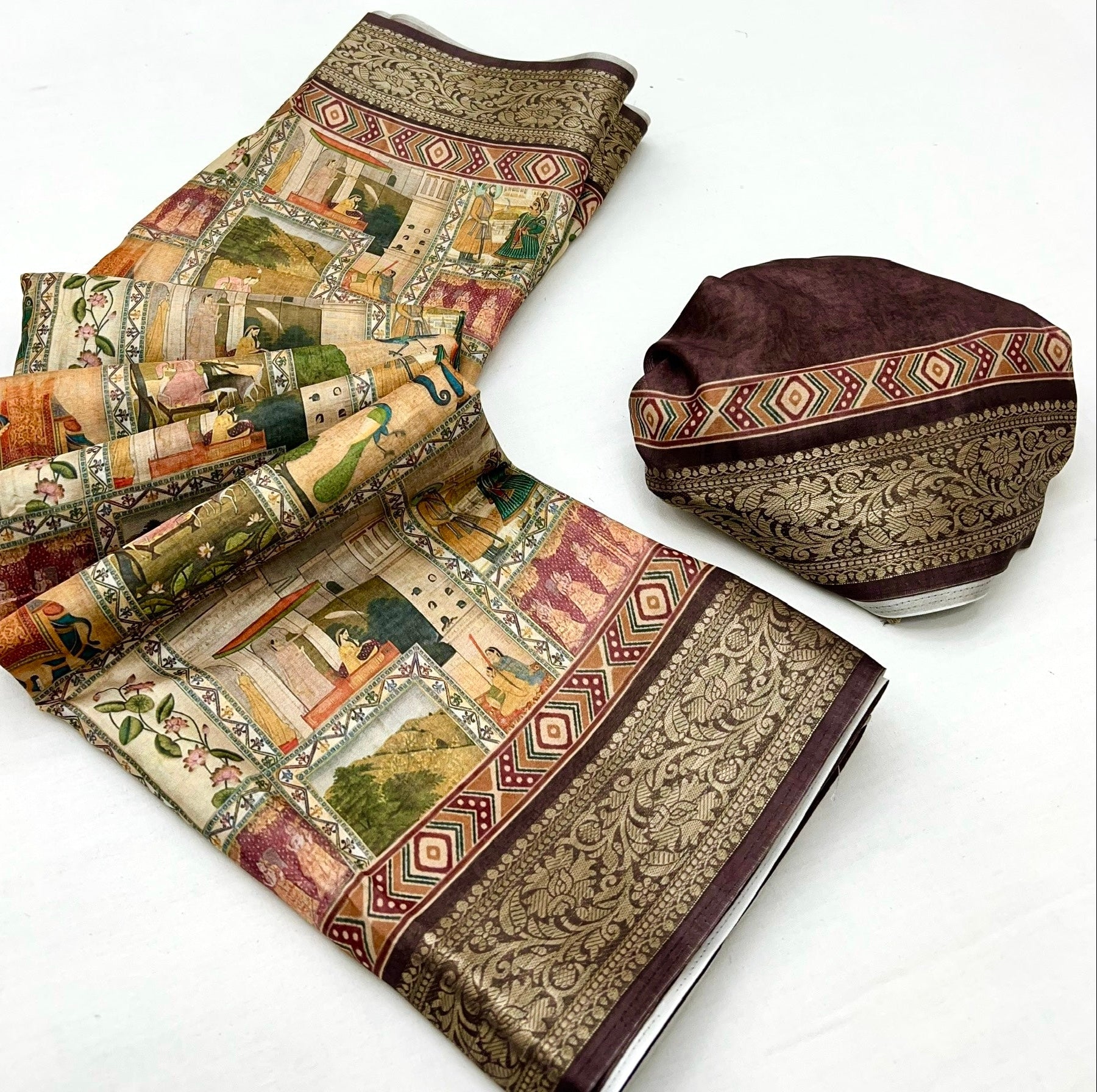 Brownie Soft Dola Silk Saree With Blouse