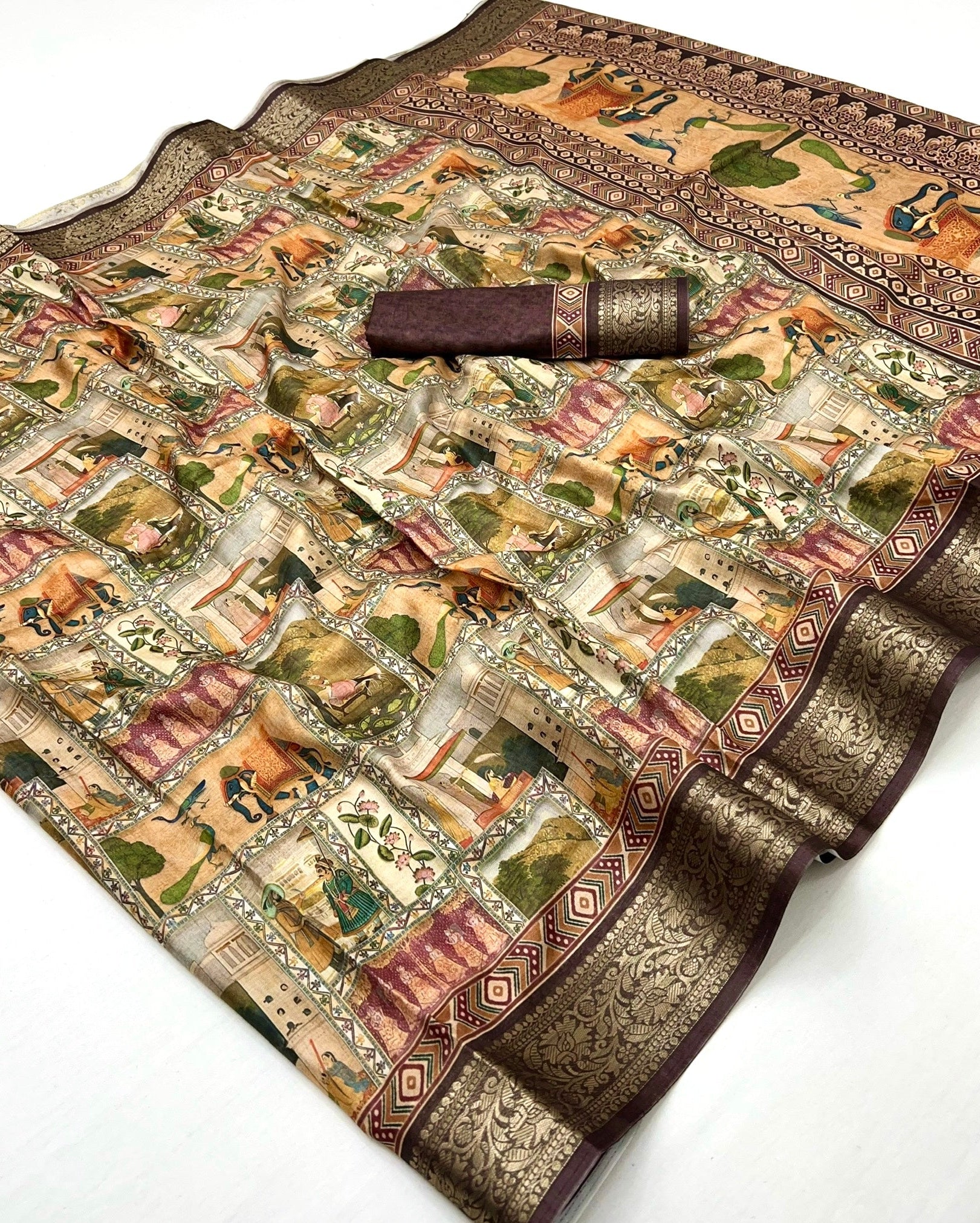 Brownie Soft Dola Silk Saree With Blouse