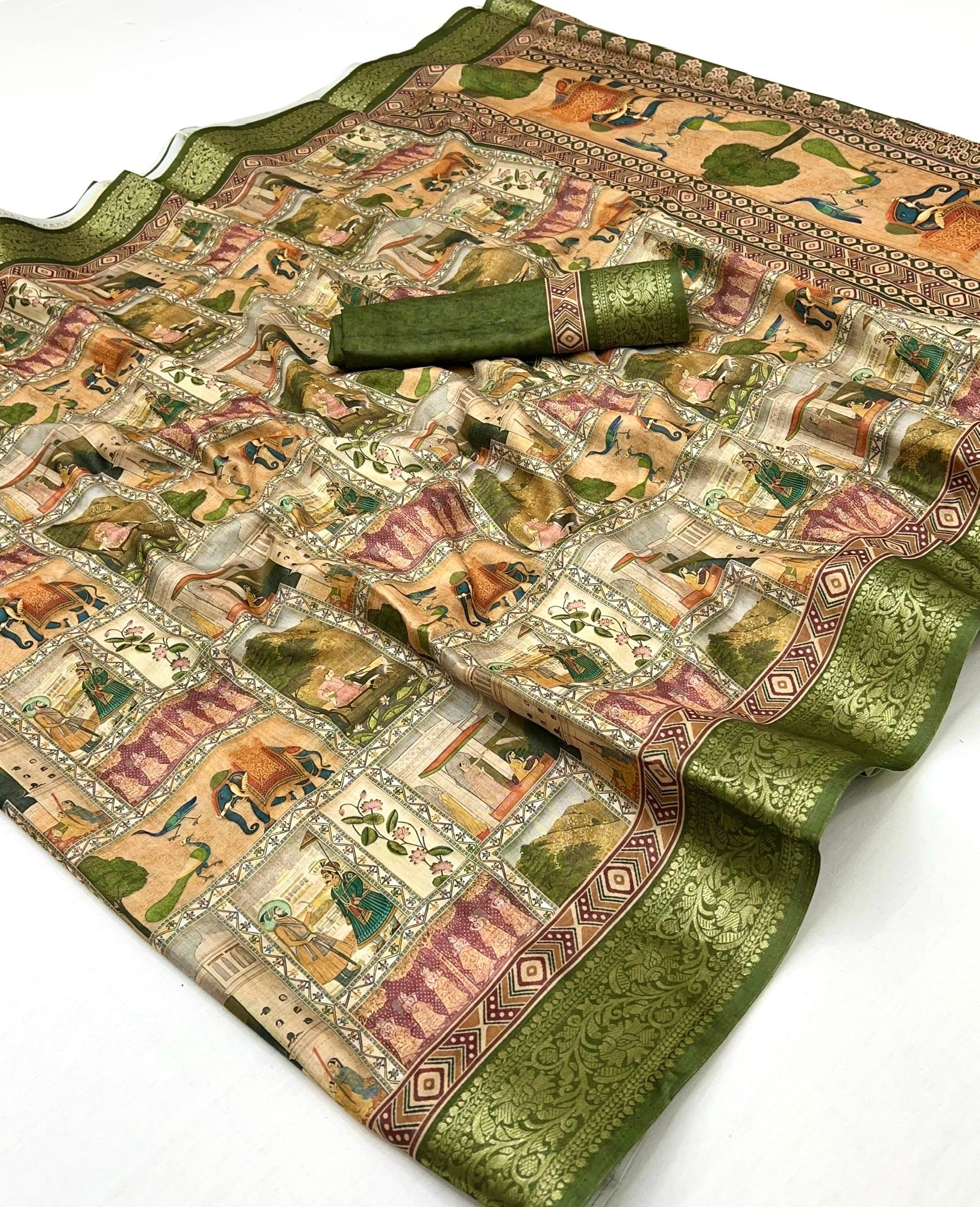 Mahendi Soft Dola Silk Saree With Blouse