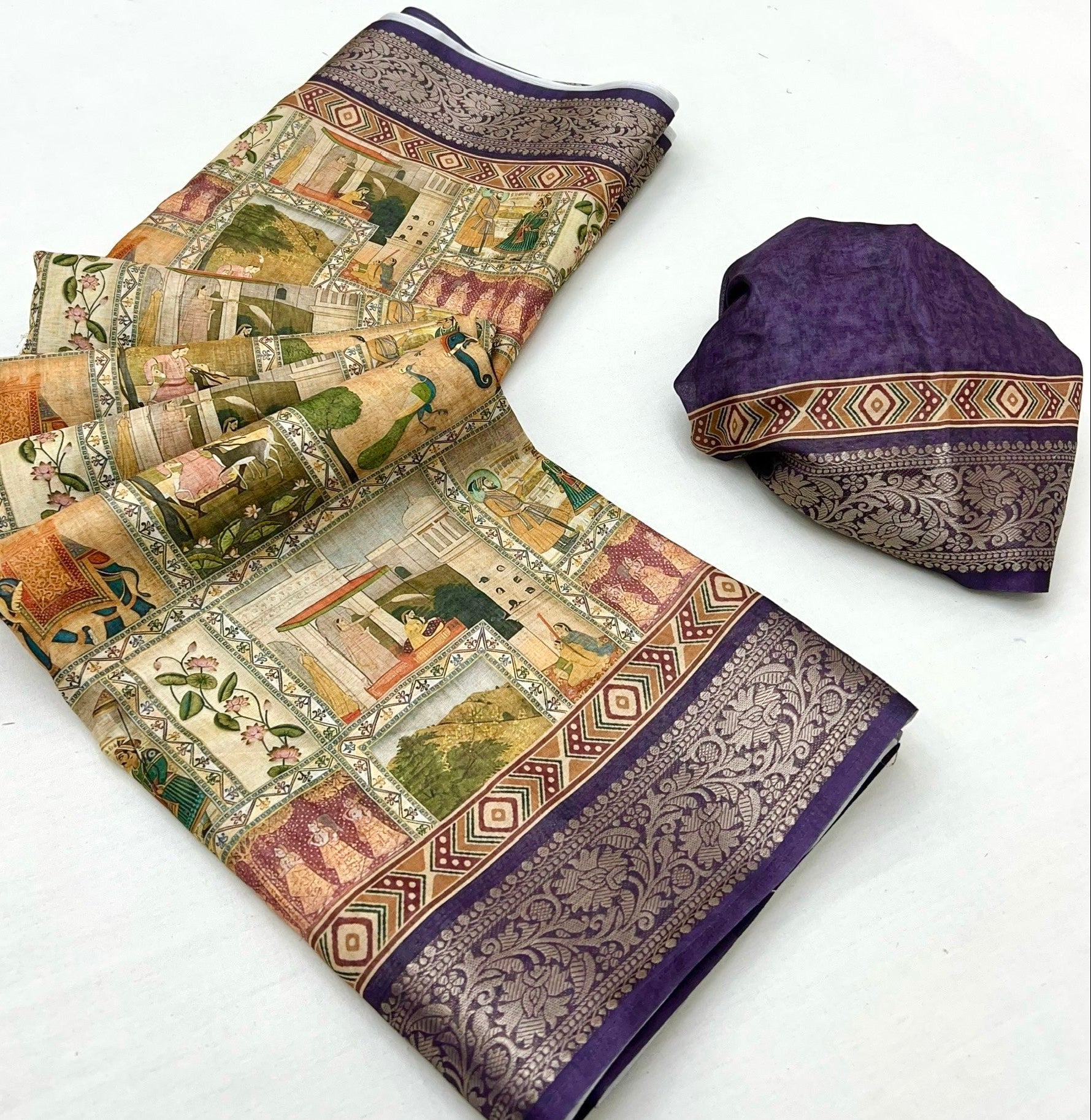 Dark Purple Soft Dola Silk Saree With Blouse