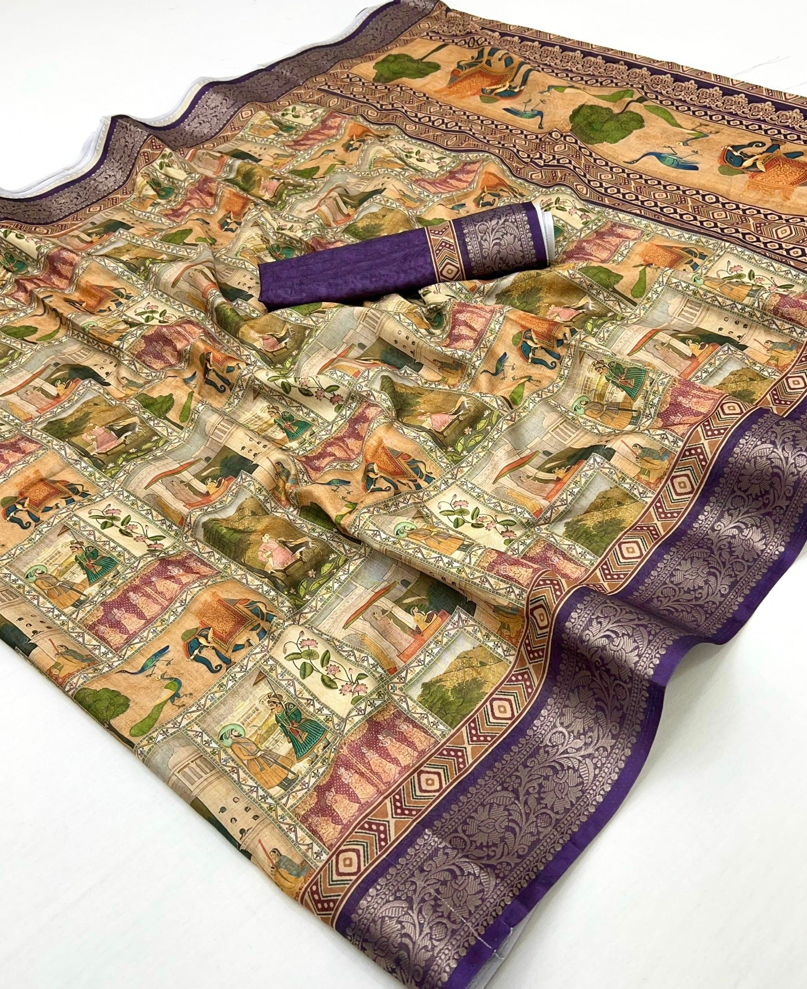 Dark Purple Soft Dola Silk Saree With Blouse