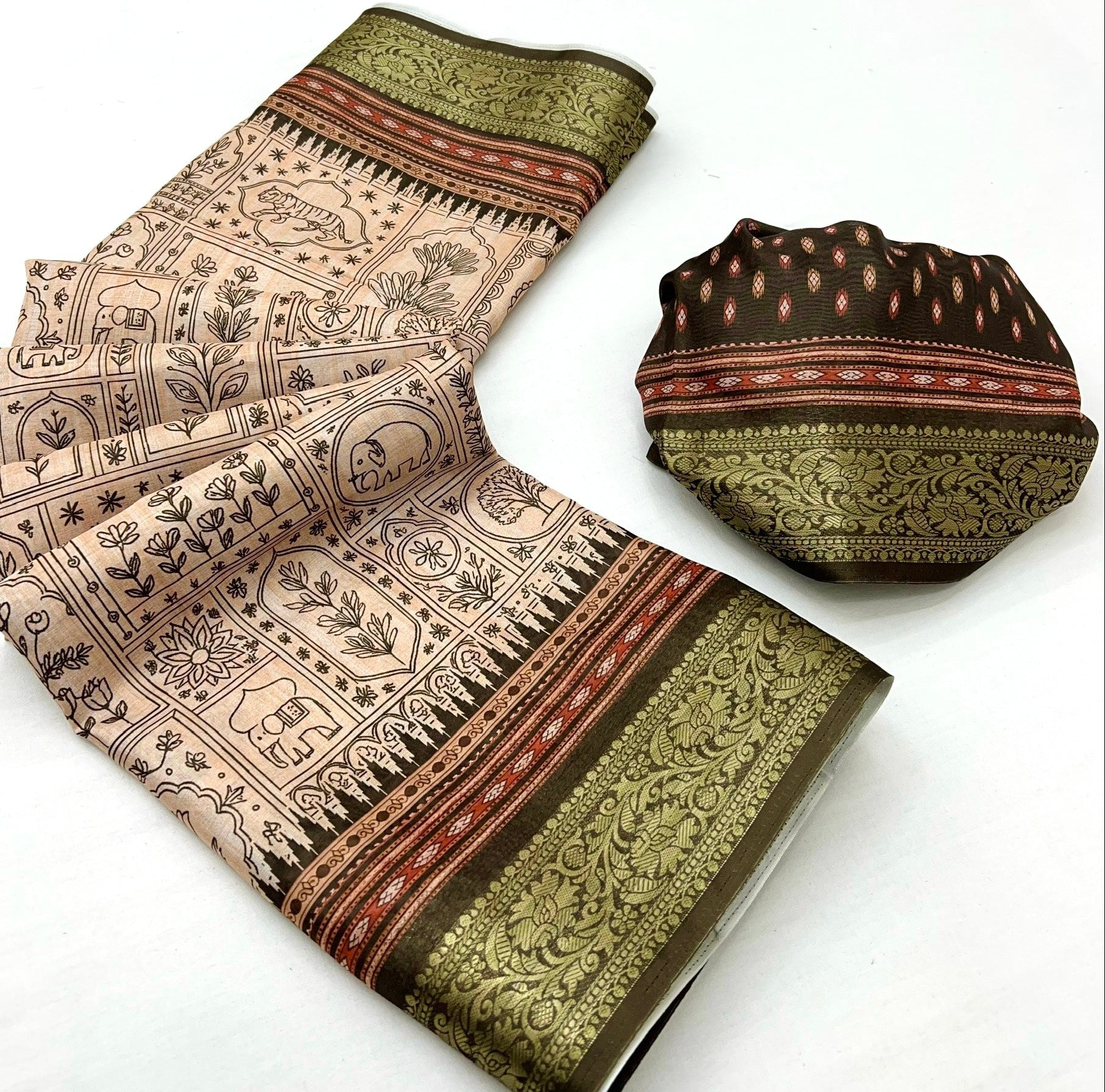 Moss Green Soft Dola Silk Saree With Blouse