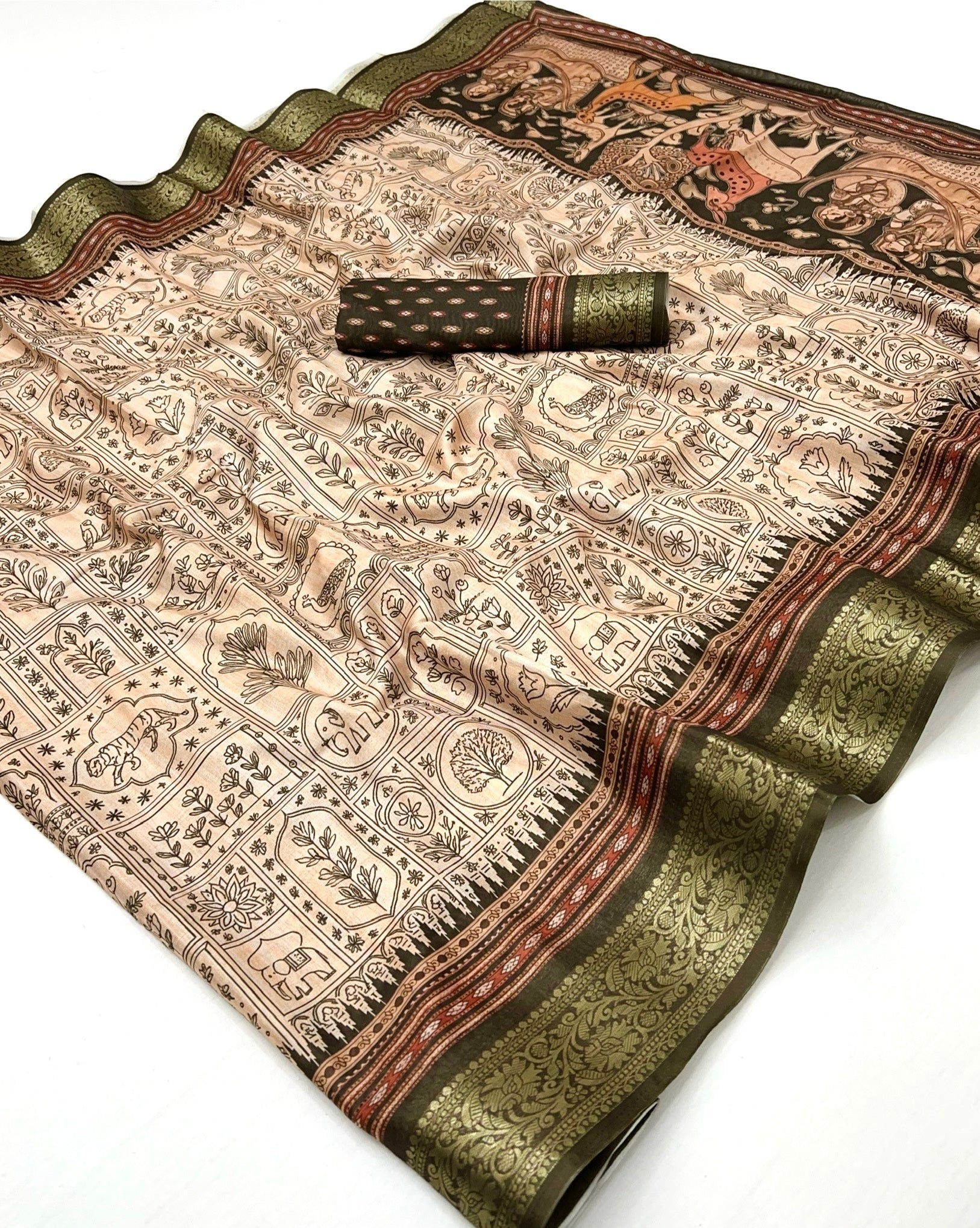 Moss Green Soft Dola Silk Saree With Blouse