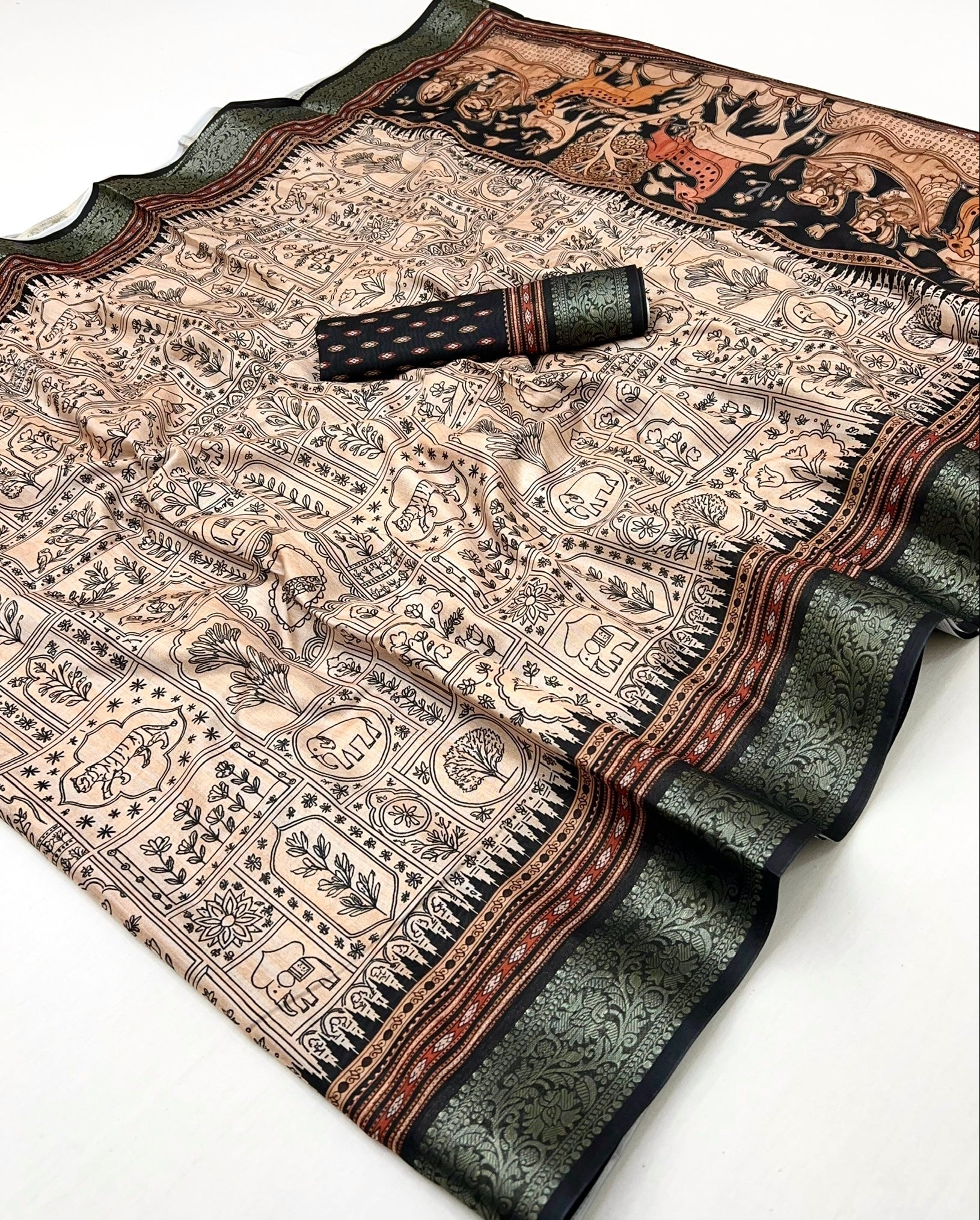 Galaxy Black Soft Dola Silk Saree With Blouse