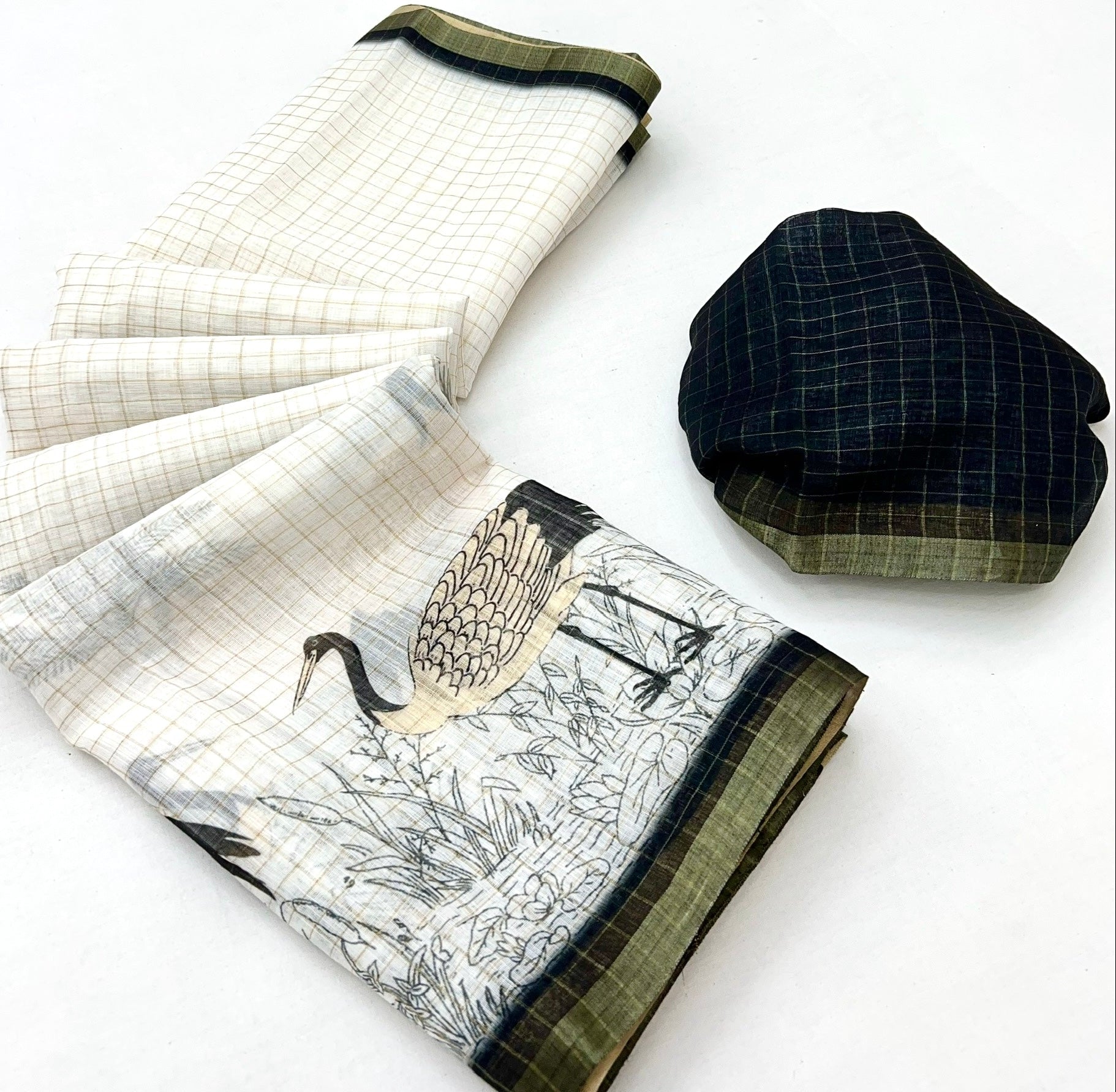 White With Black Digital Printed Linen Saree